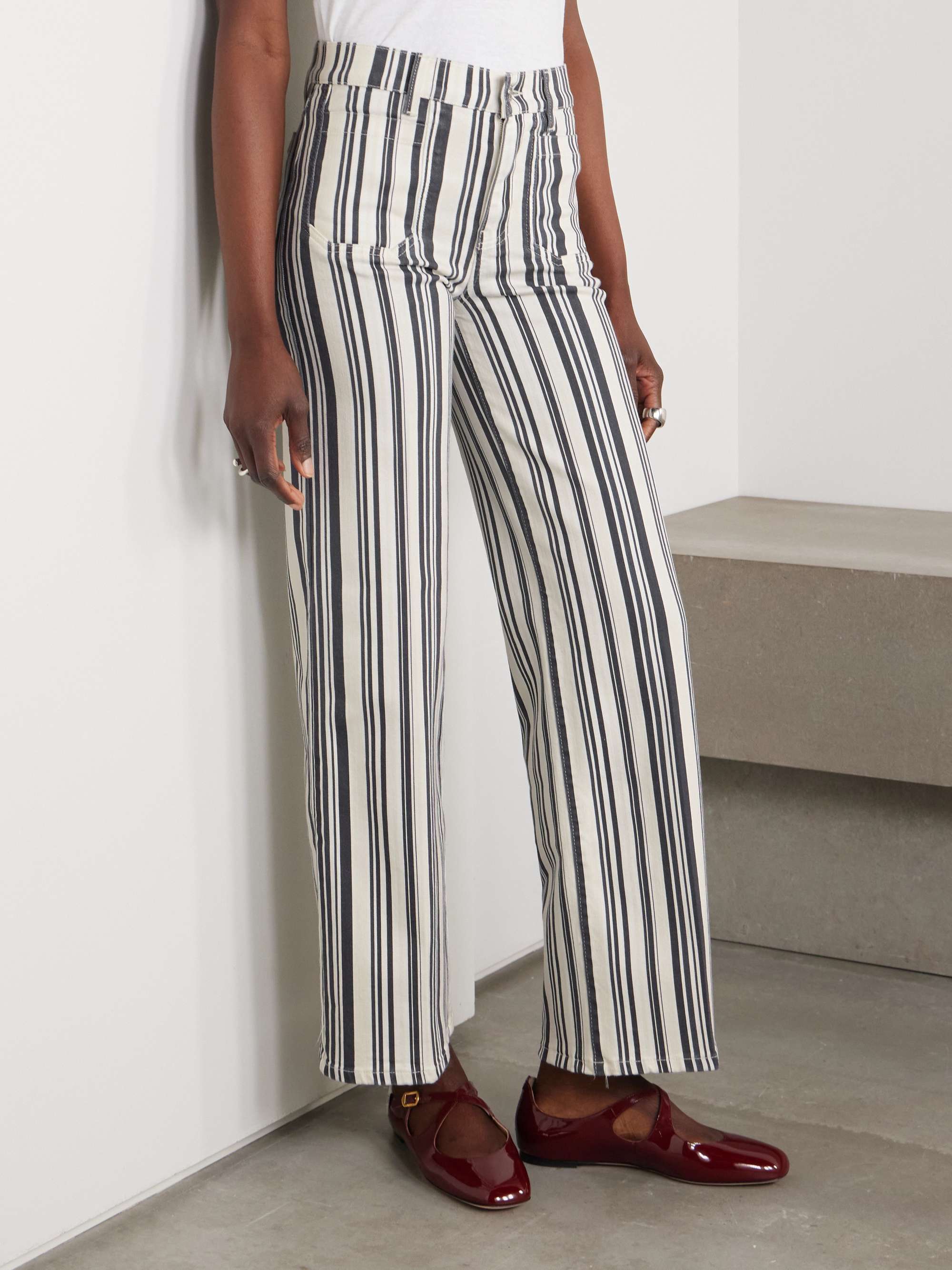 Le Slim Palazzo Modernist Pocket striped high-rise wide-leg jeans view
