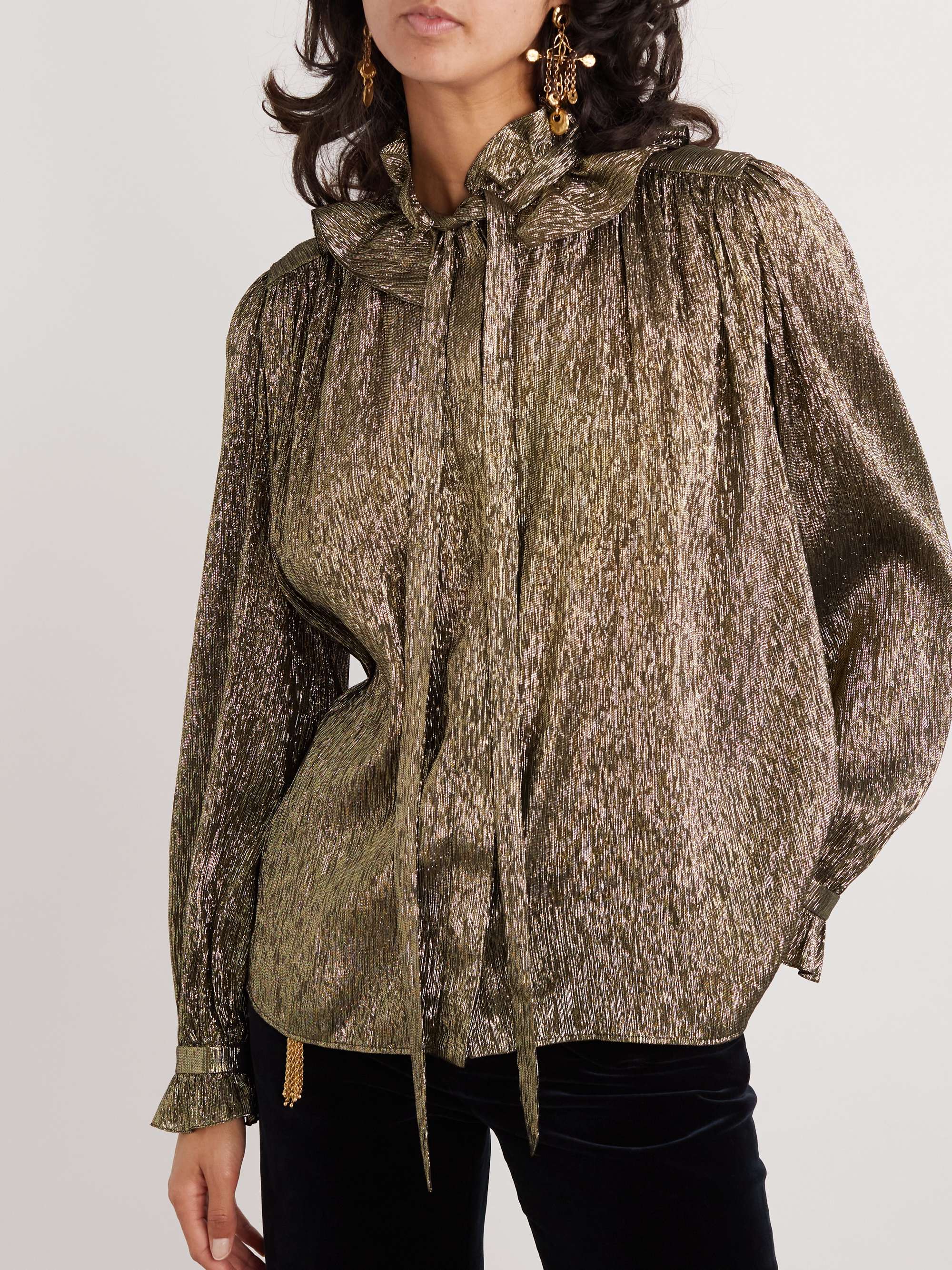 Pussy-bow metallic chiffon blouse view
