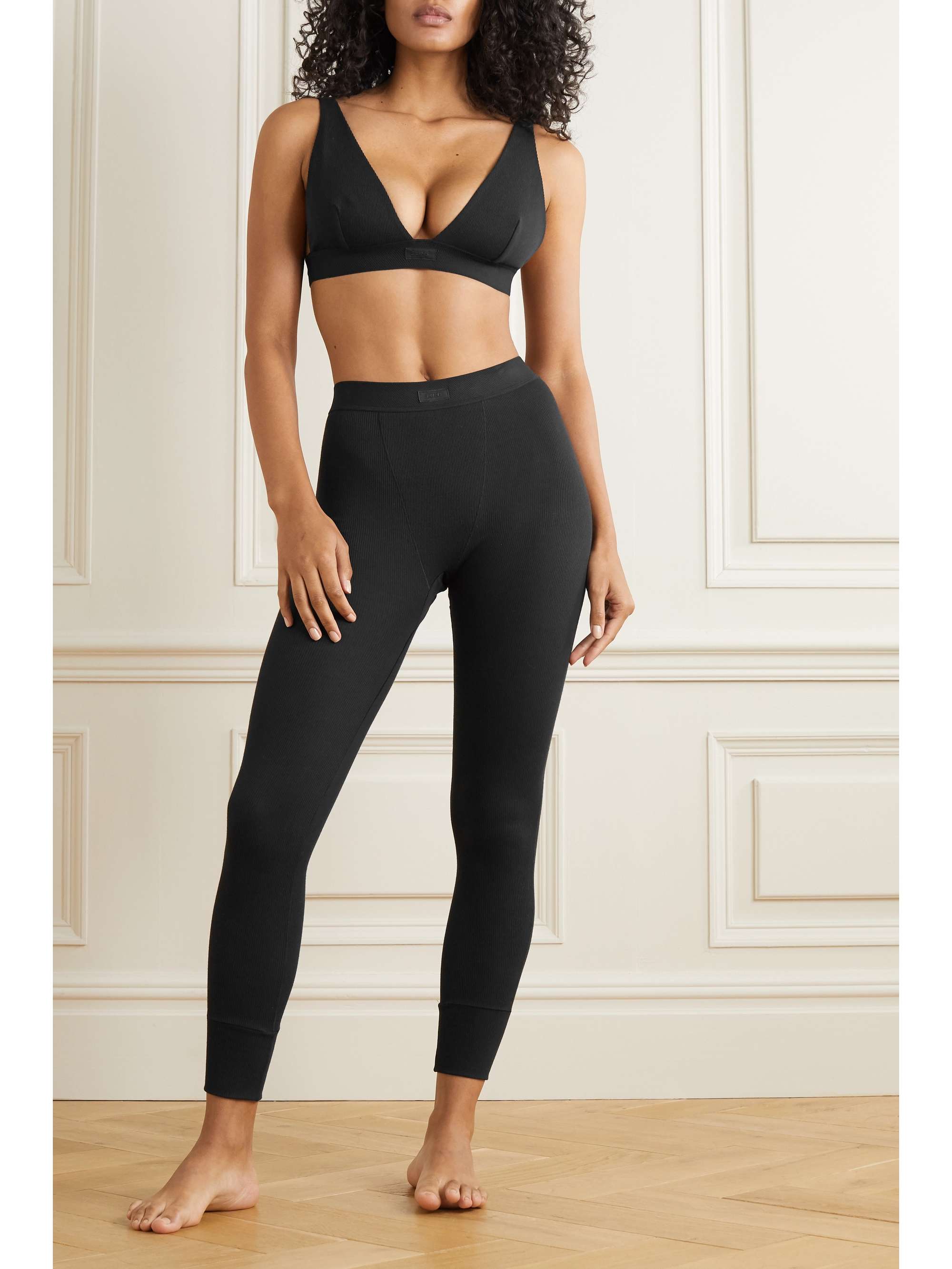 Thermal ribbed cotton-blend leggings view