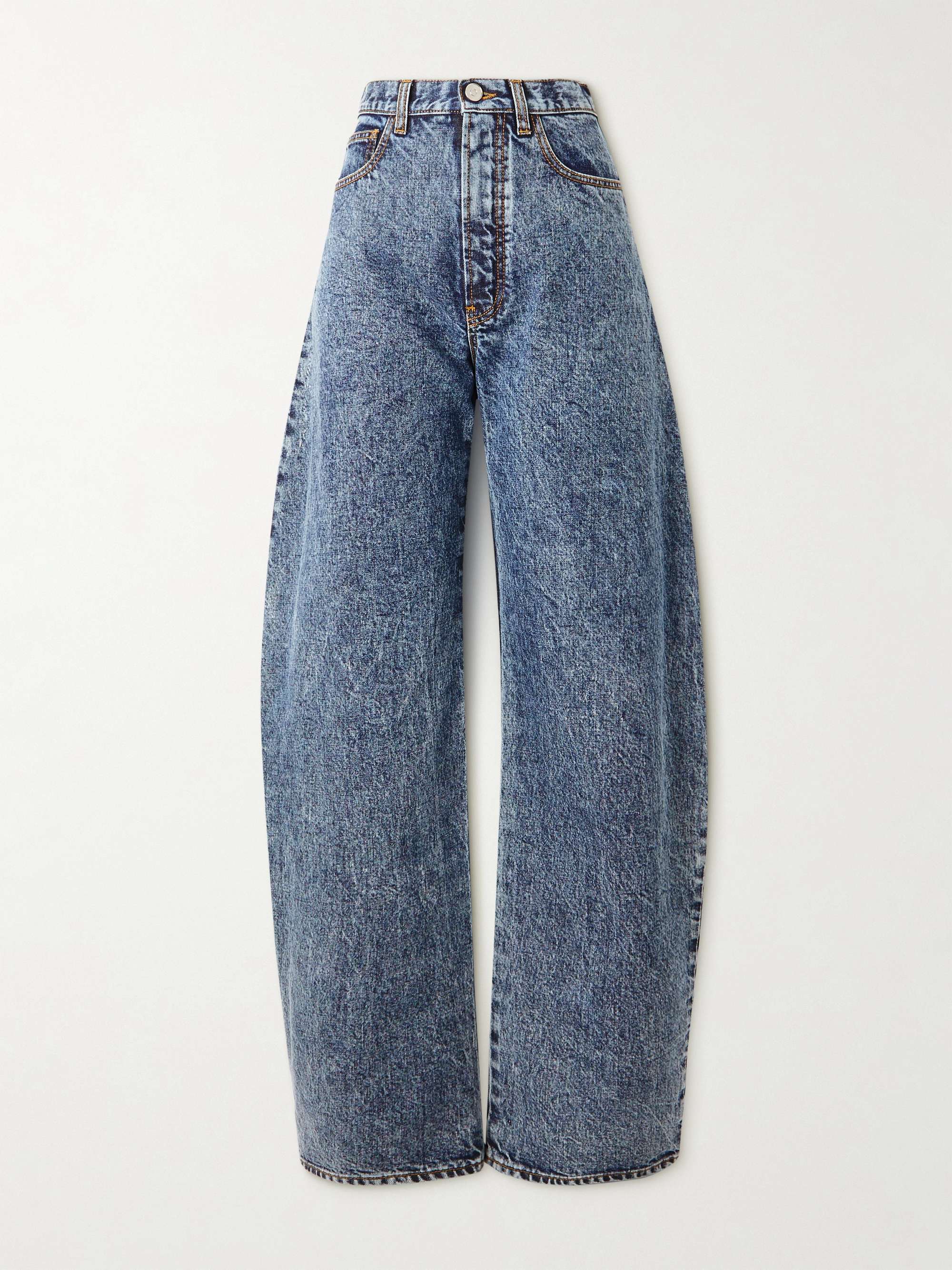 Acid-wash high-rise barrel-leg jeans view