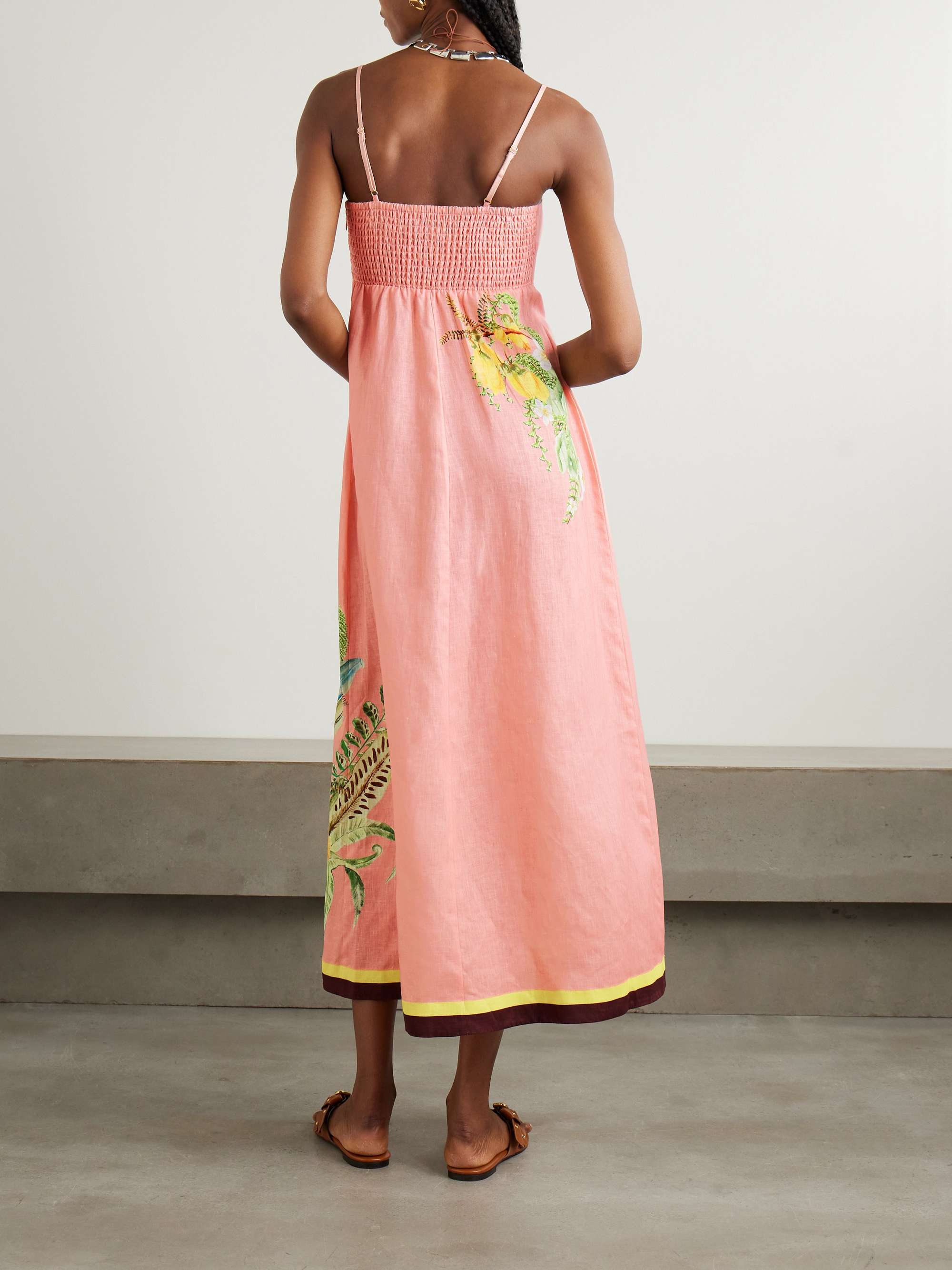 Papaya smocked printed linen midi dress view