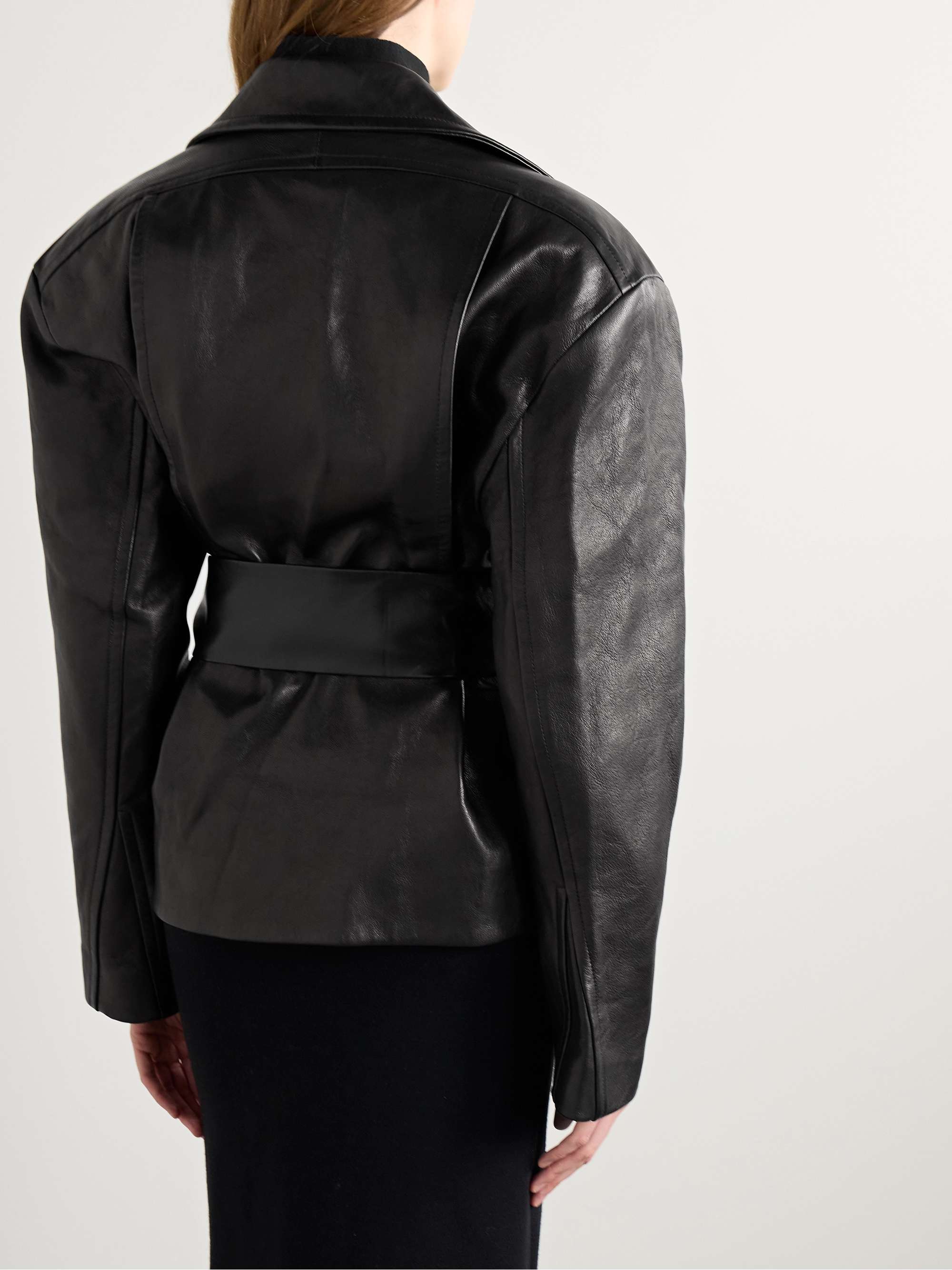 Dolores belted leather jacket view