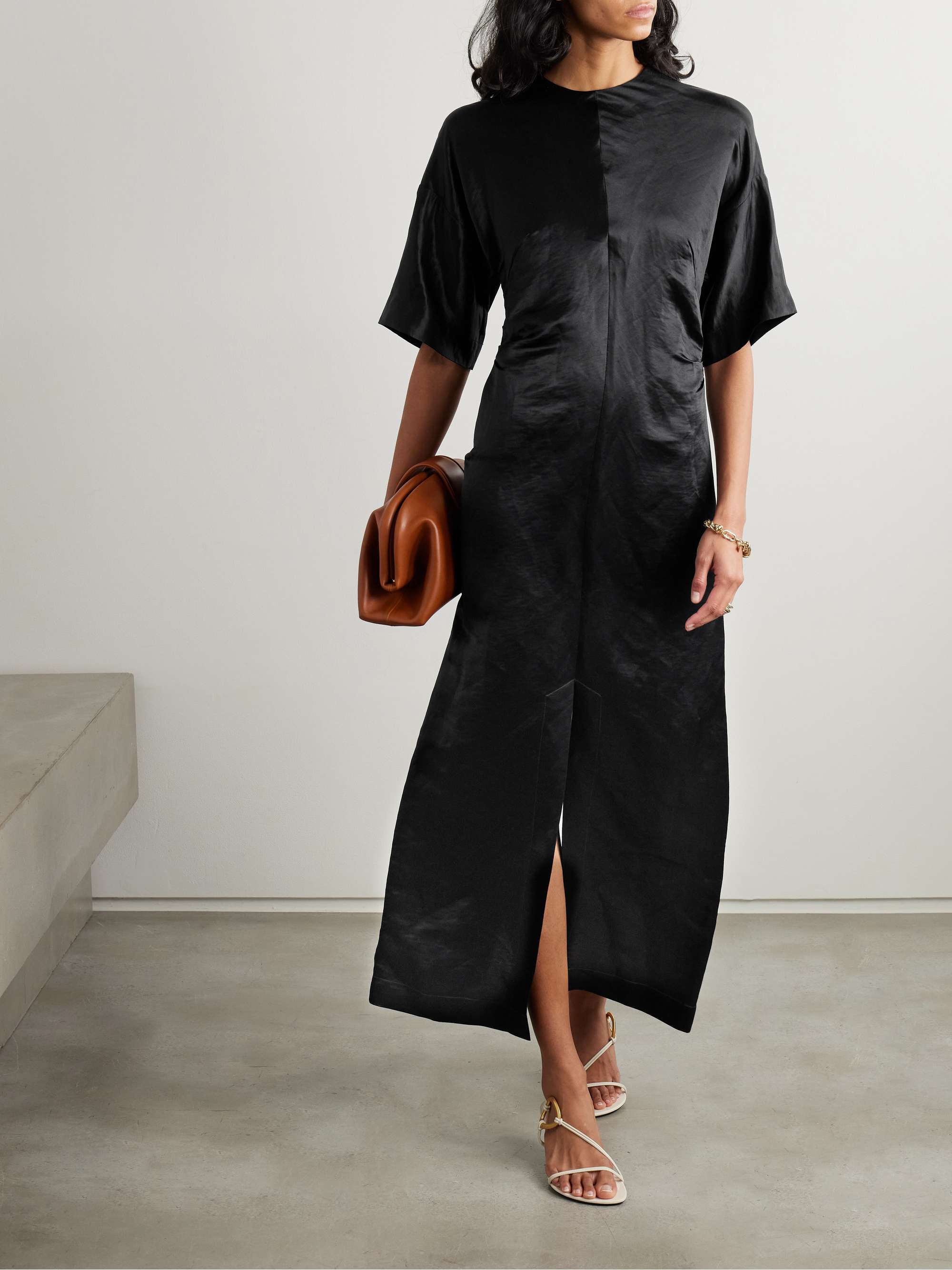 Ruby linen and silk-blend satin midi dress view