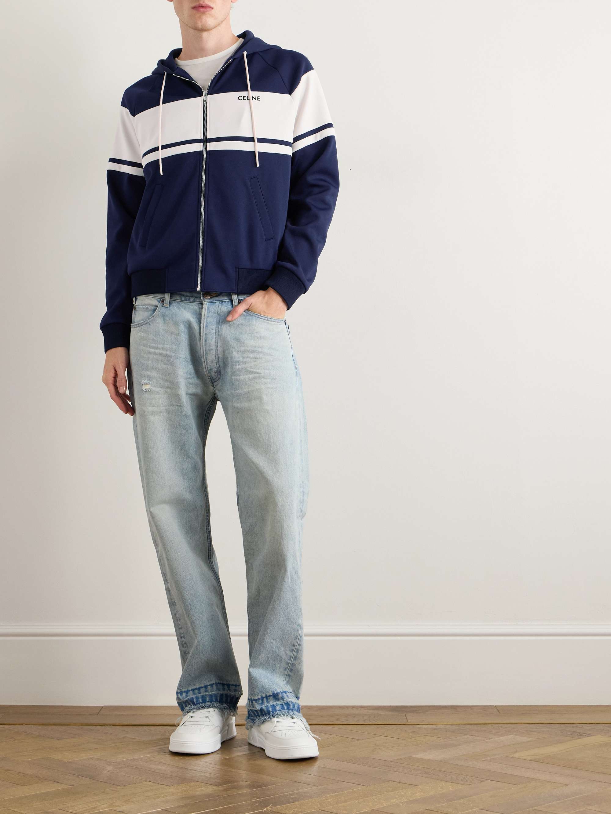 Logo-Embroidered Striped Jersey Hooded Track Jacket view