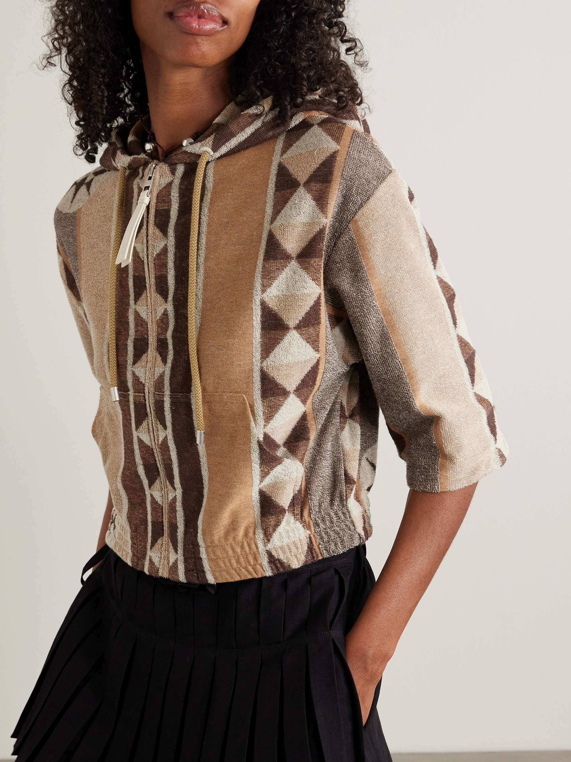 + Paula's Ibiza cropped jacquard-woven cotton-blend terry hoodie view
