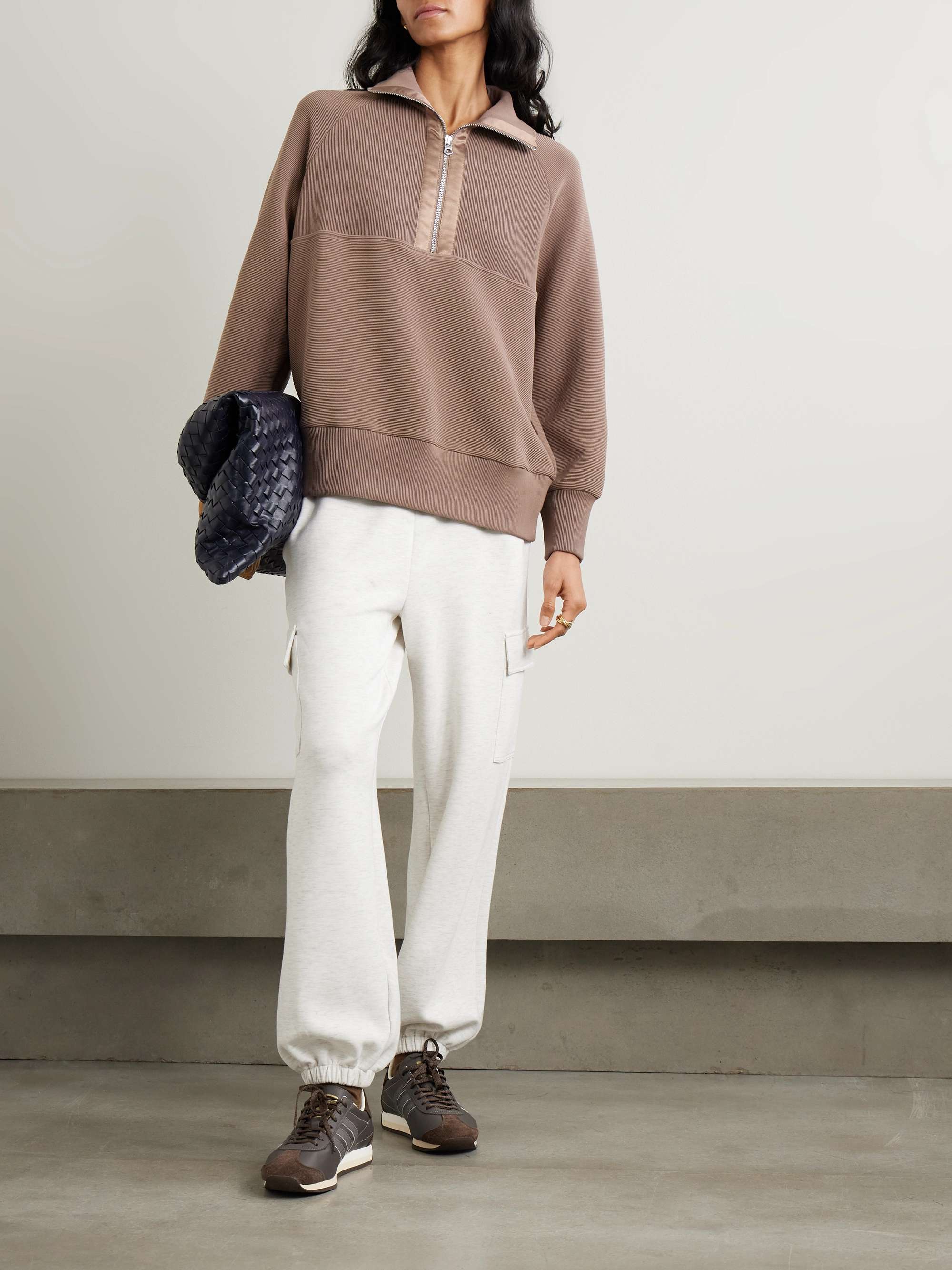 Lismore satin-trimmed ribbed cotton-blend sweater view