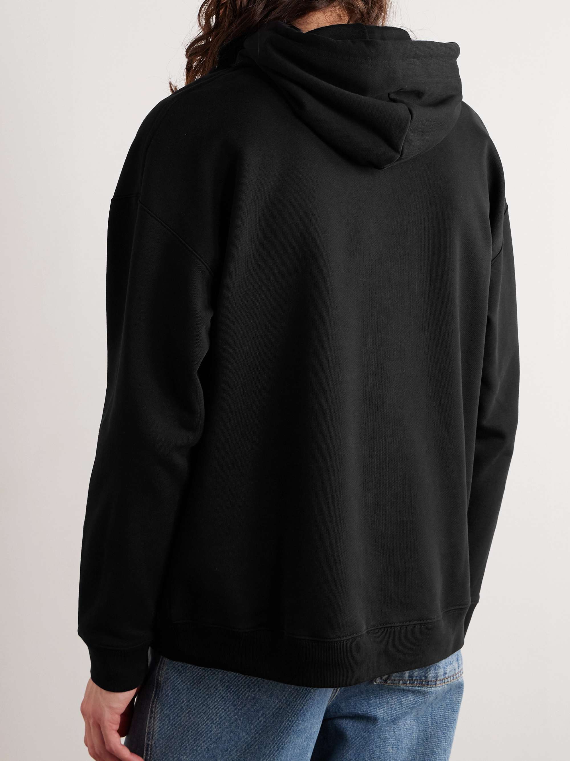 Logo-Debossed Leather-Trimmed Cotton-Jersey Hoodie view