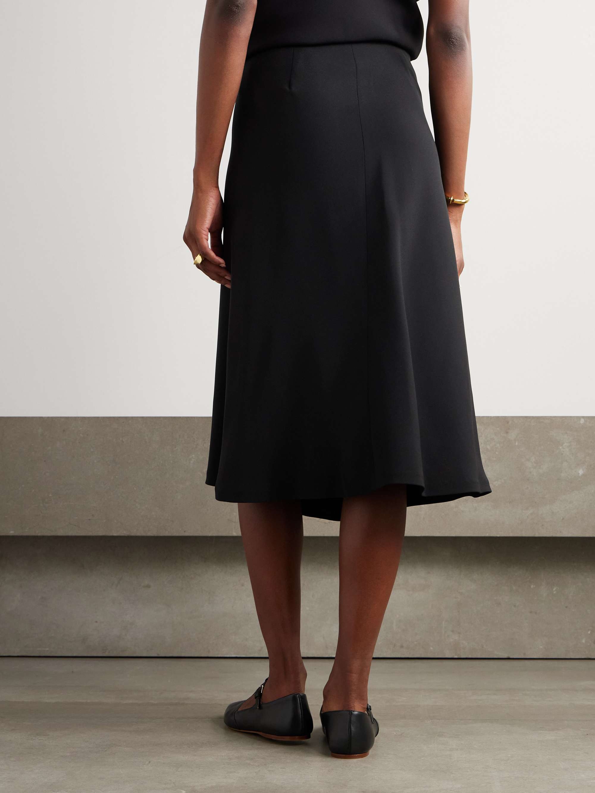 Alida bead-embellished pleated silk crepe de chine midi wrap skirt view