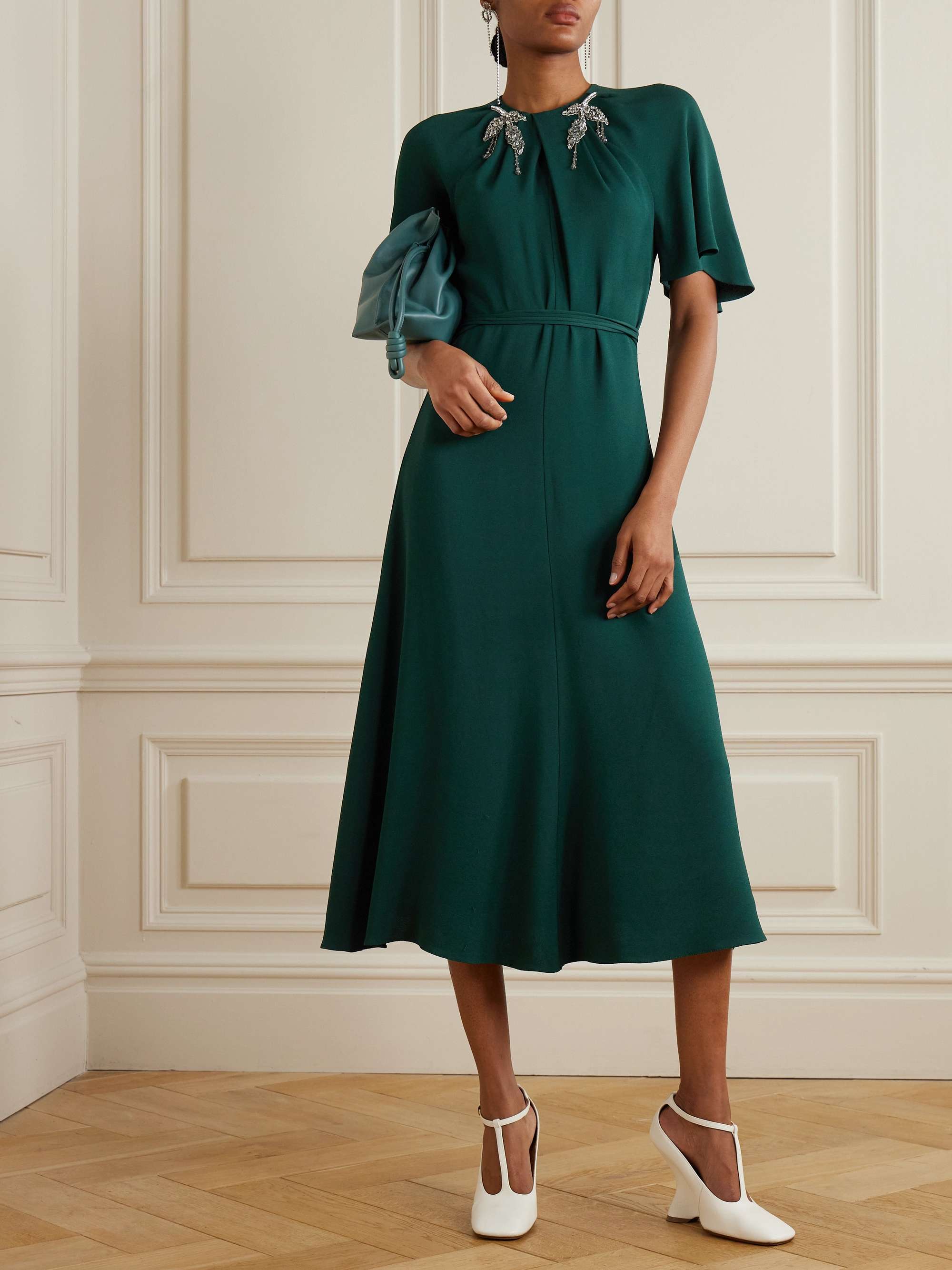 Tie-detailed embellished crepe midi dress view