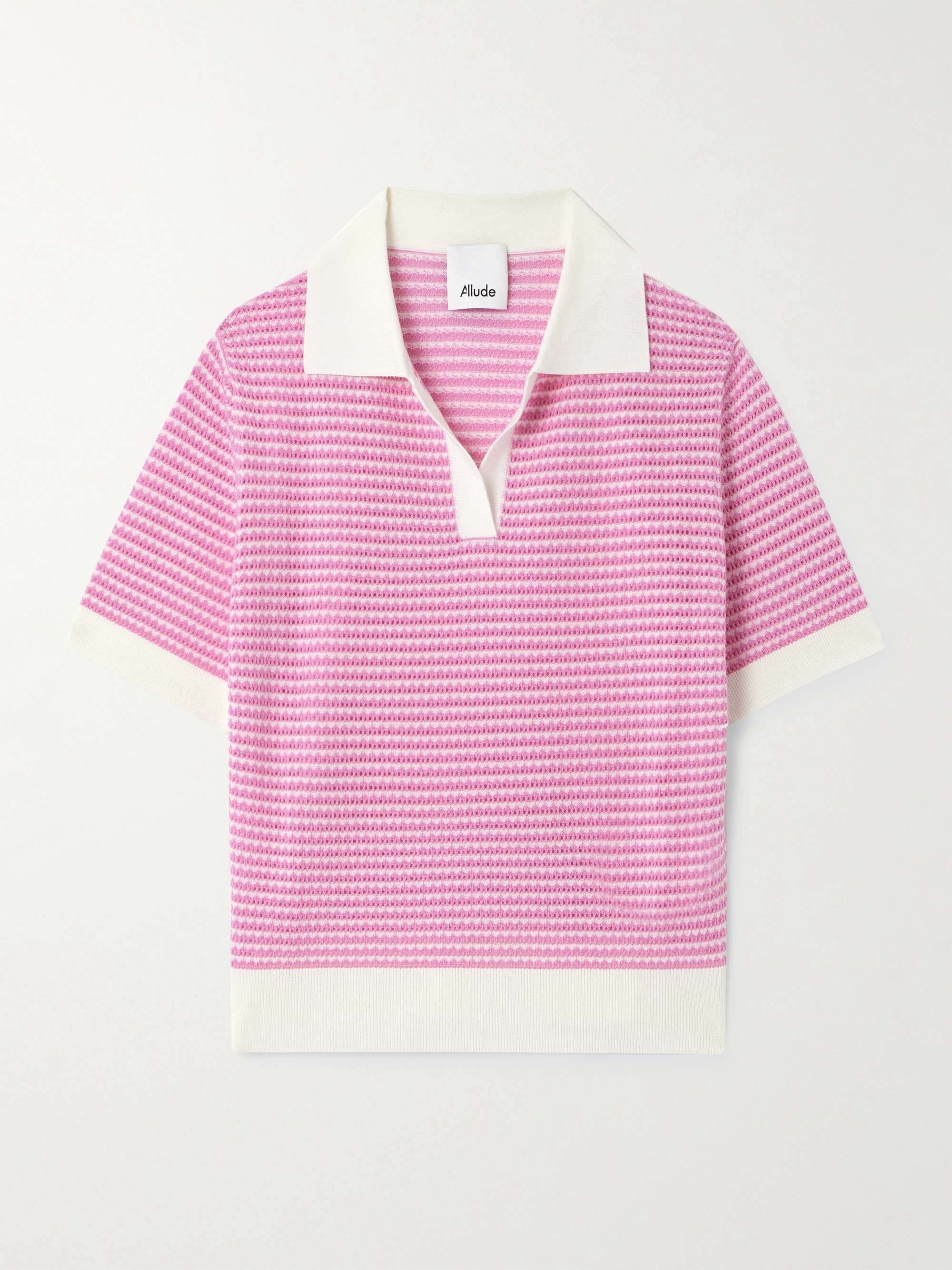 Striped pointelle-knit wool polo shirt view