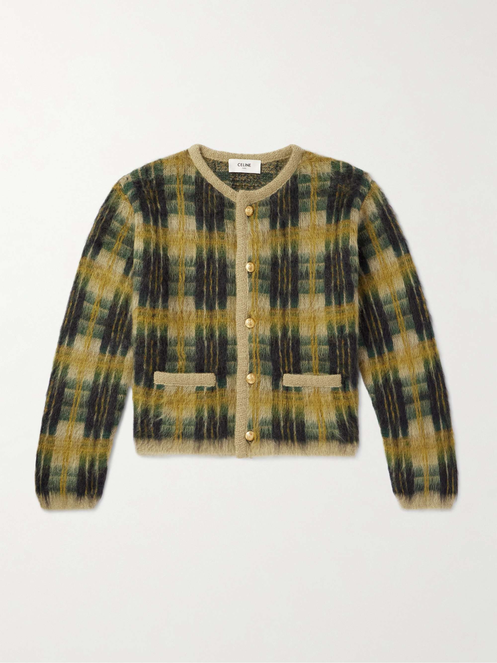 Checked Brushed Jacquard-Knit Cardigan view