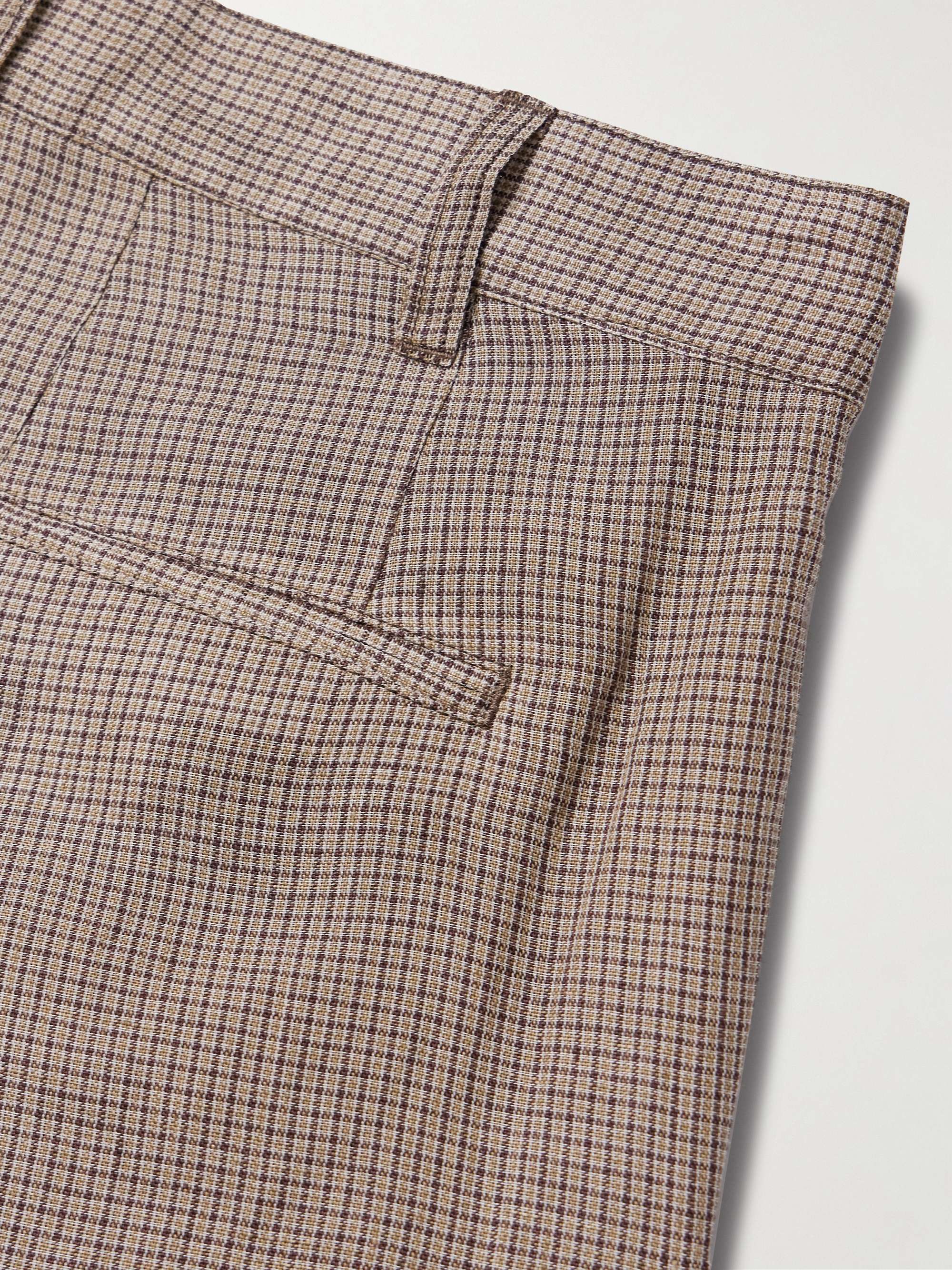 Straight-Leg Pleated Checked Linen and Cotton-Blend Trousers view