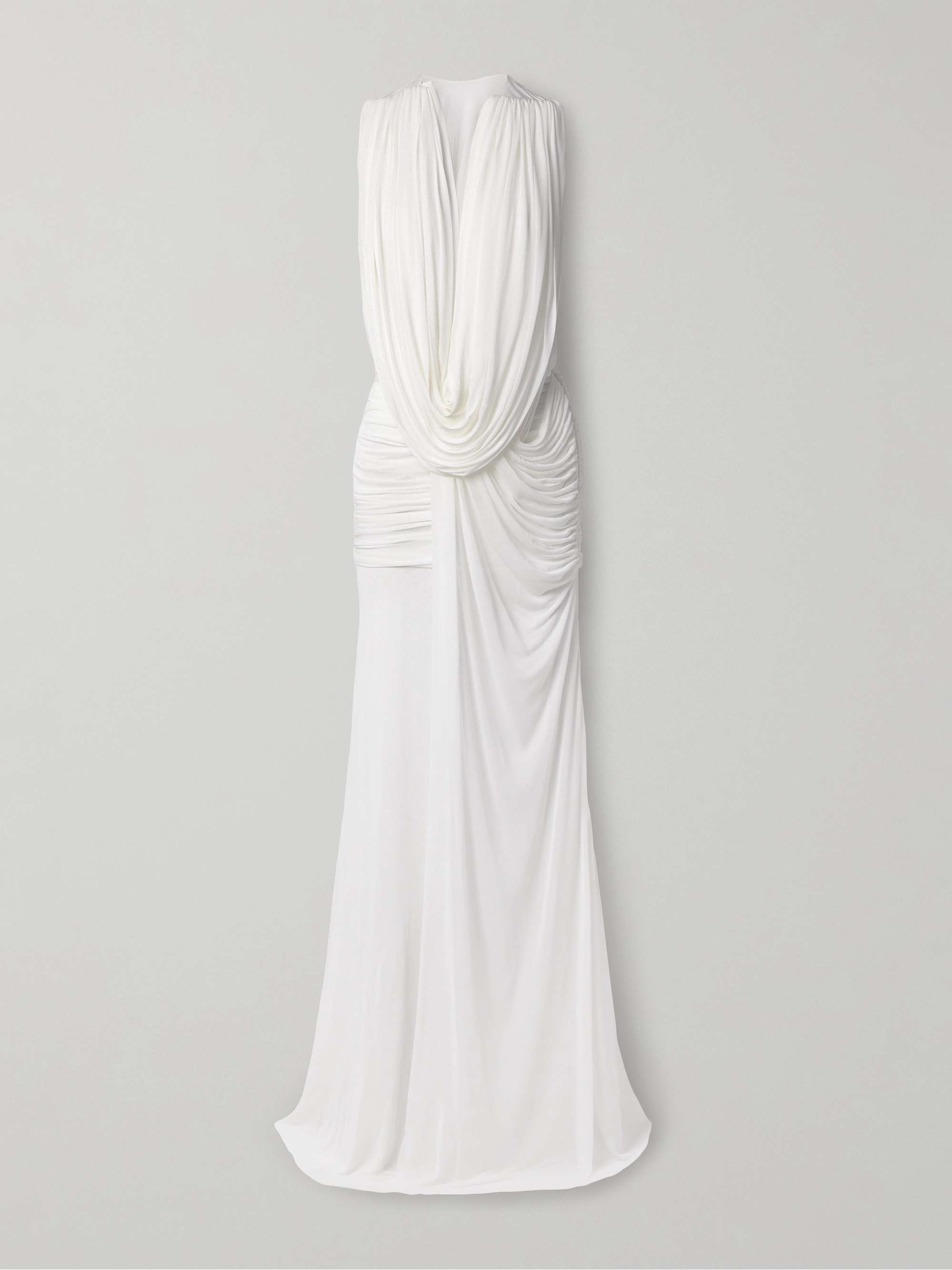 Ripple draped mesh gown view