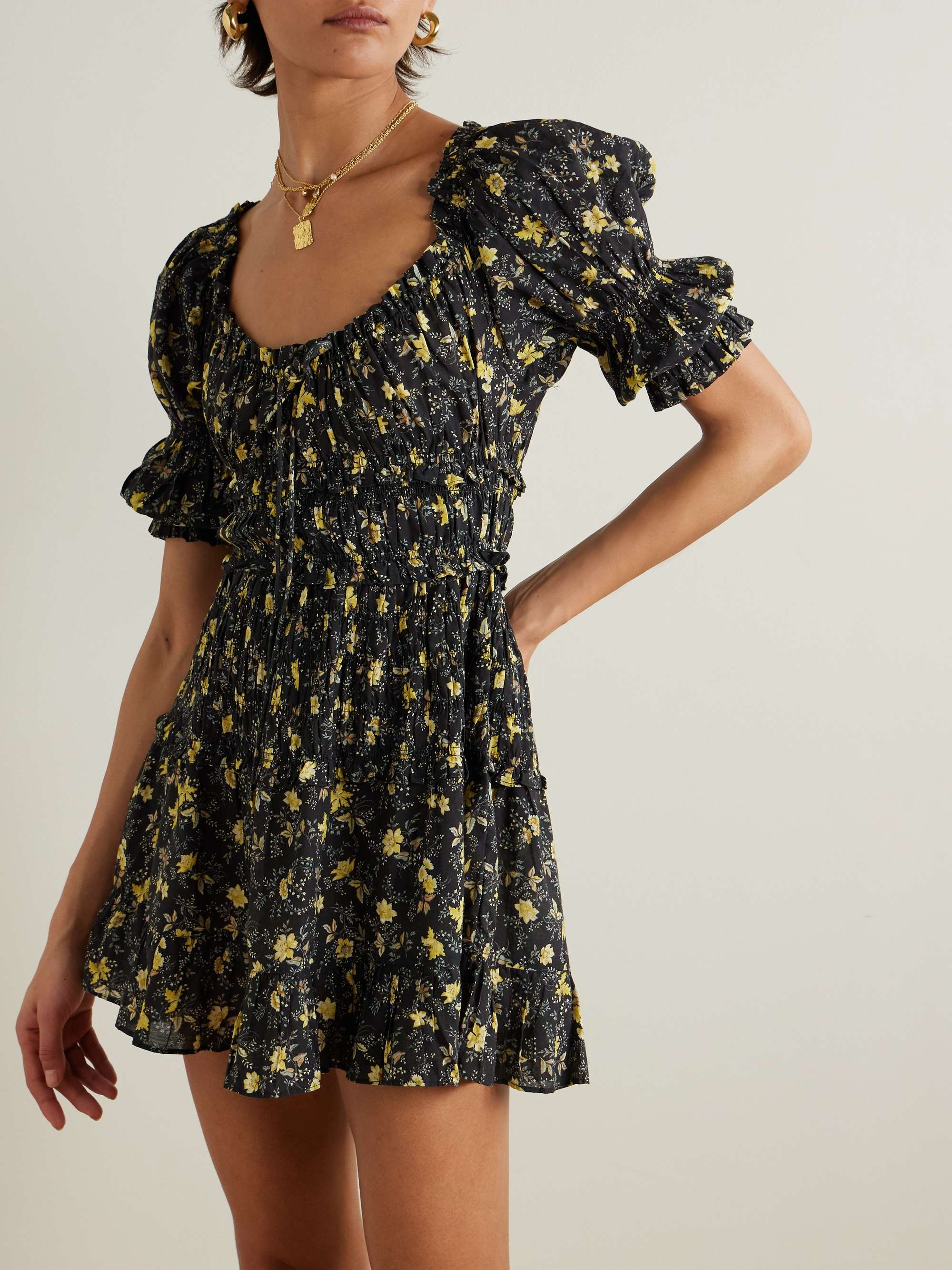 Ismene shirred floral-print organic cotton-blend voile mini dress view
