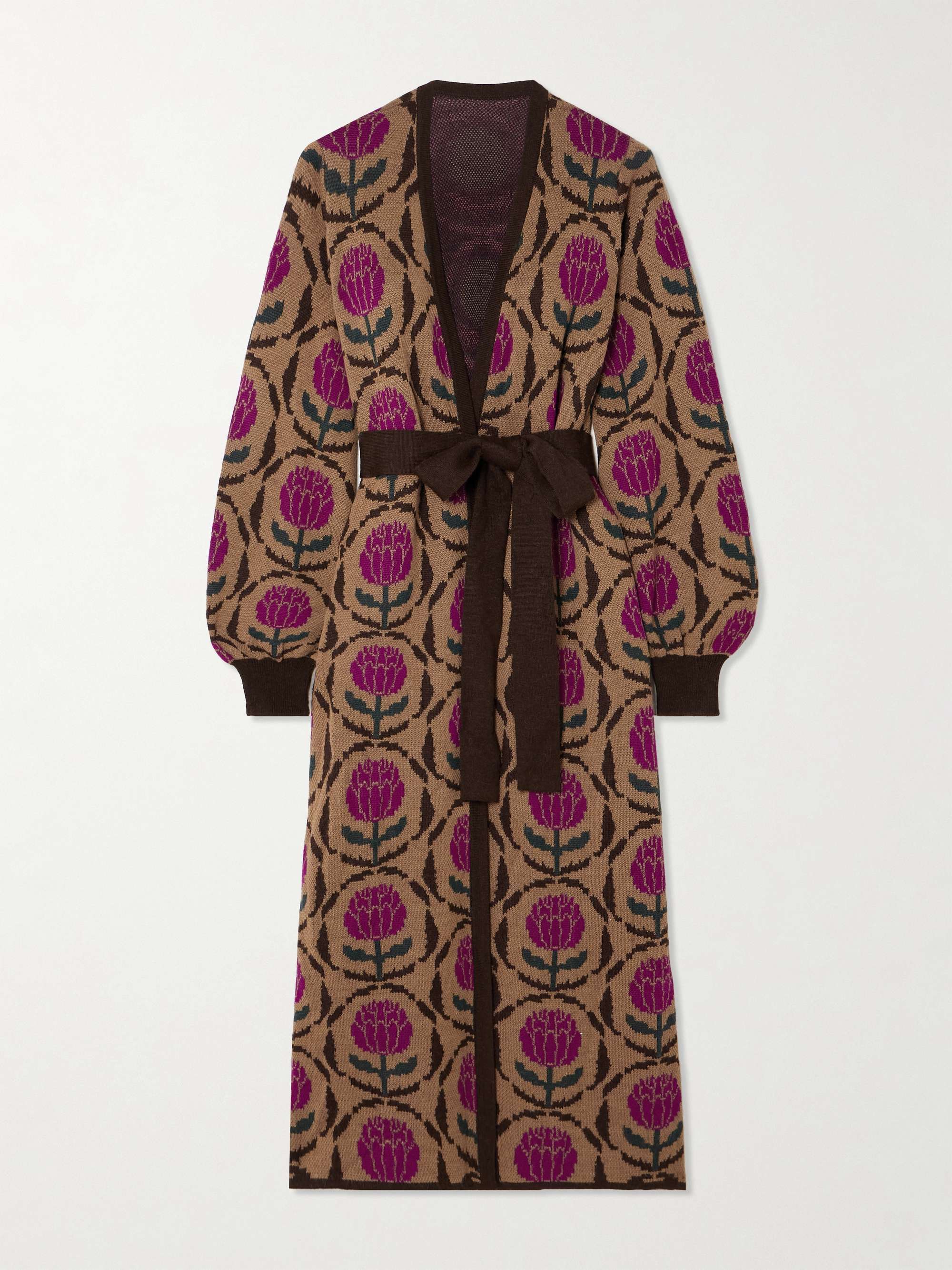 + ESCVDO Wayna belted floral-jacquard alpaca cardigan view