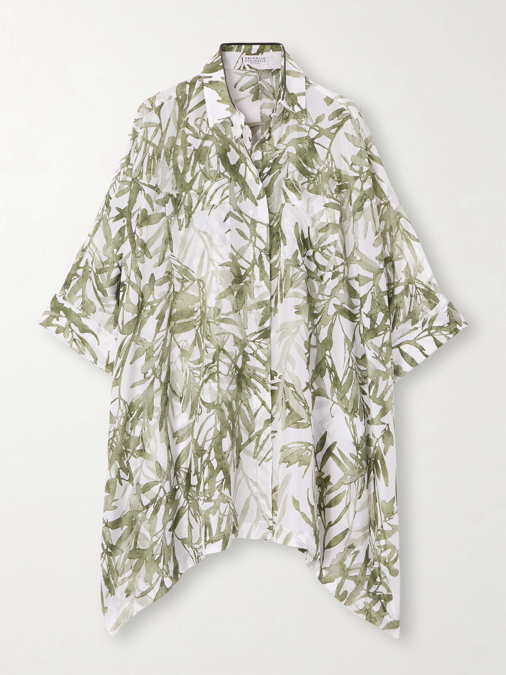 Asymmetric printed silk-twill shirt view