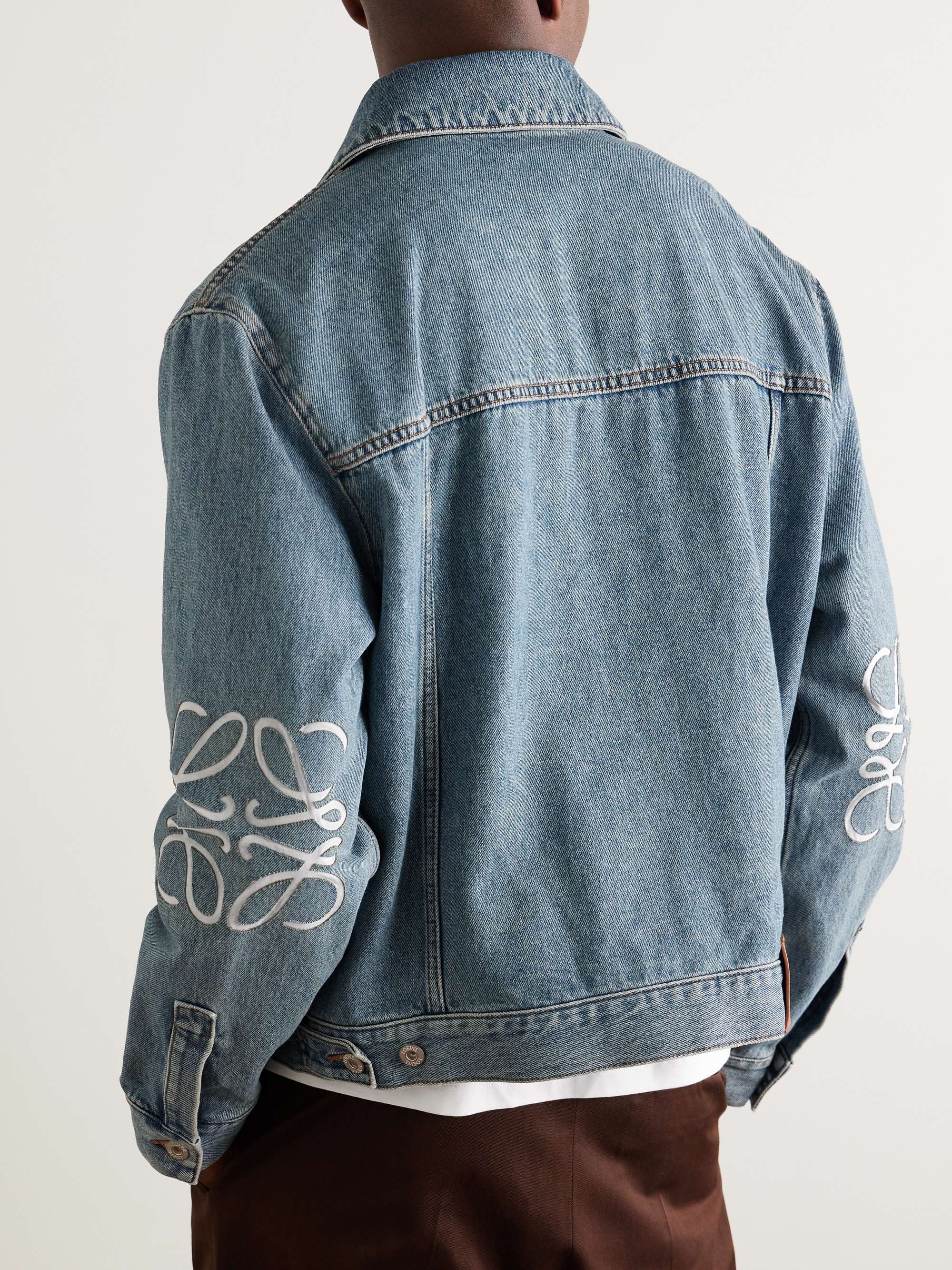 Anagram Leather-Trimmed Cutout Denim Trucker Jacket view