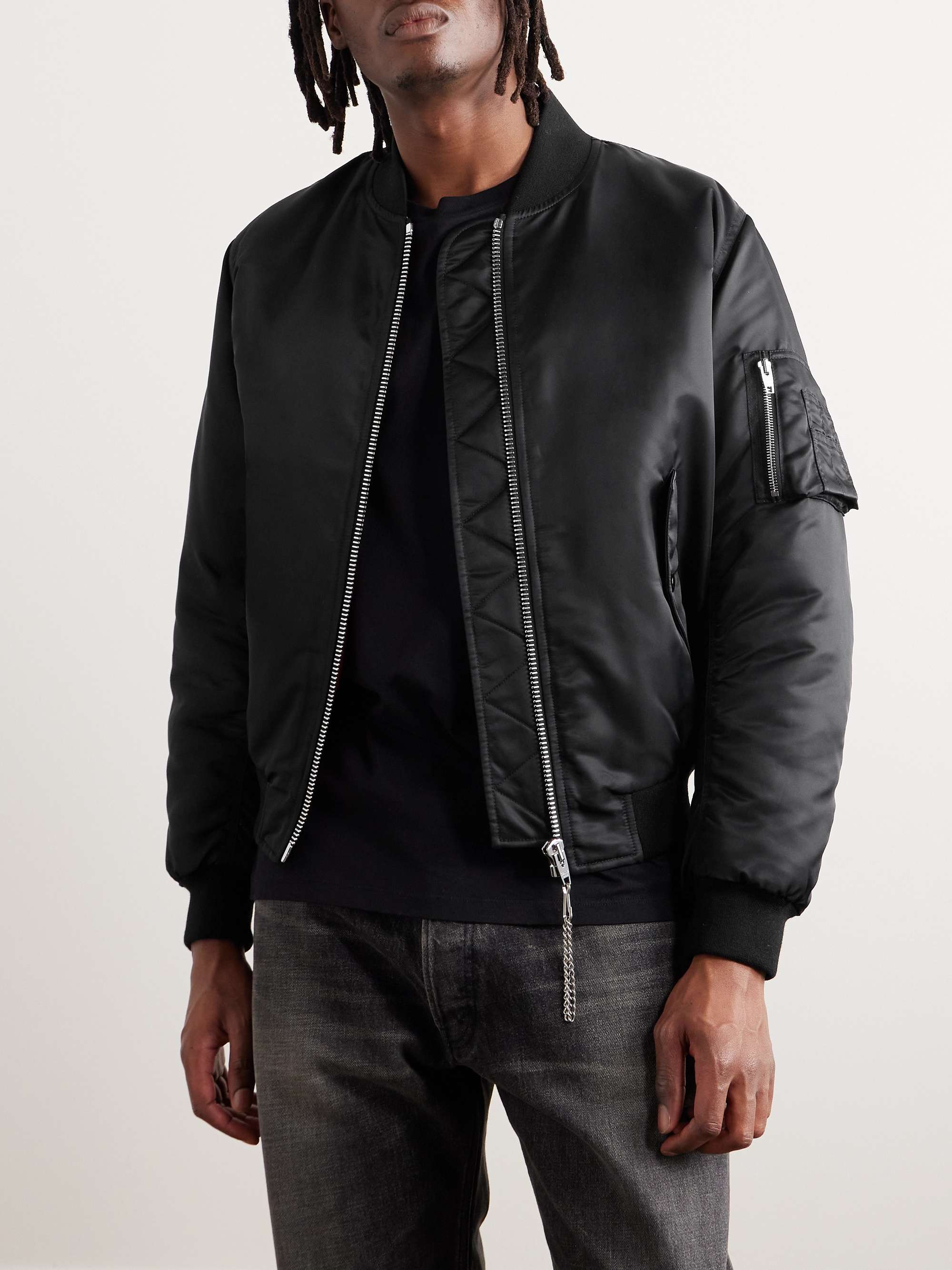 Logo-Print Chain-Embellished Shell Bomber Jacket view