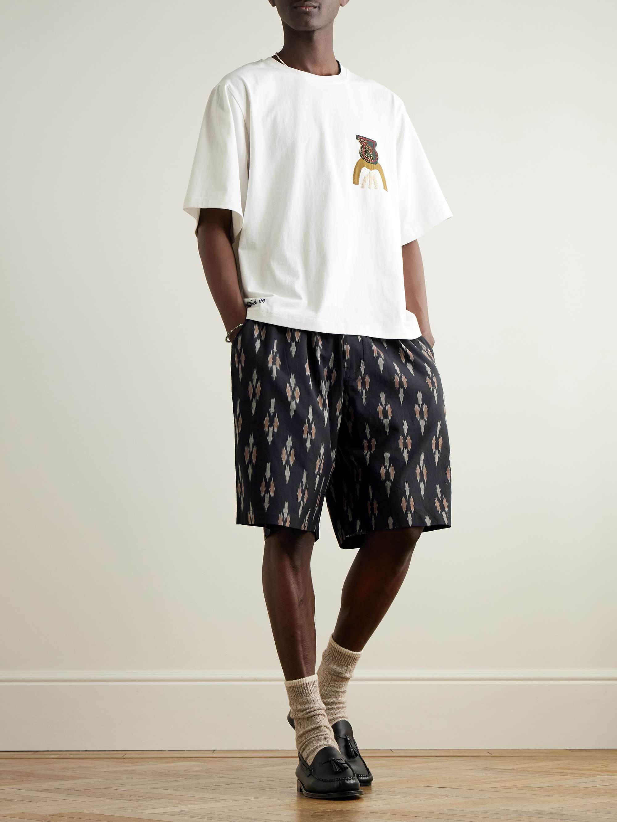 Cotton-Jacquard Wide-Leg Drawstring Shorts view