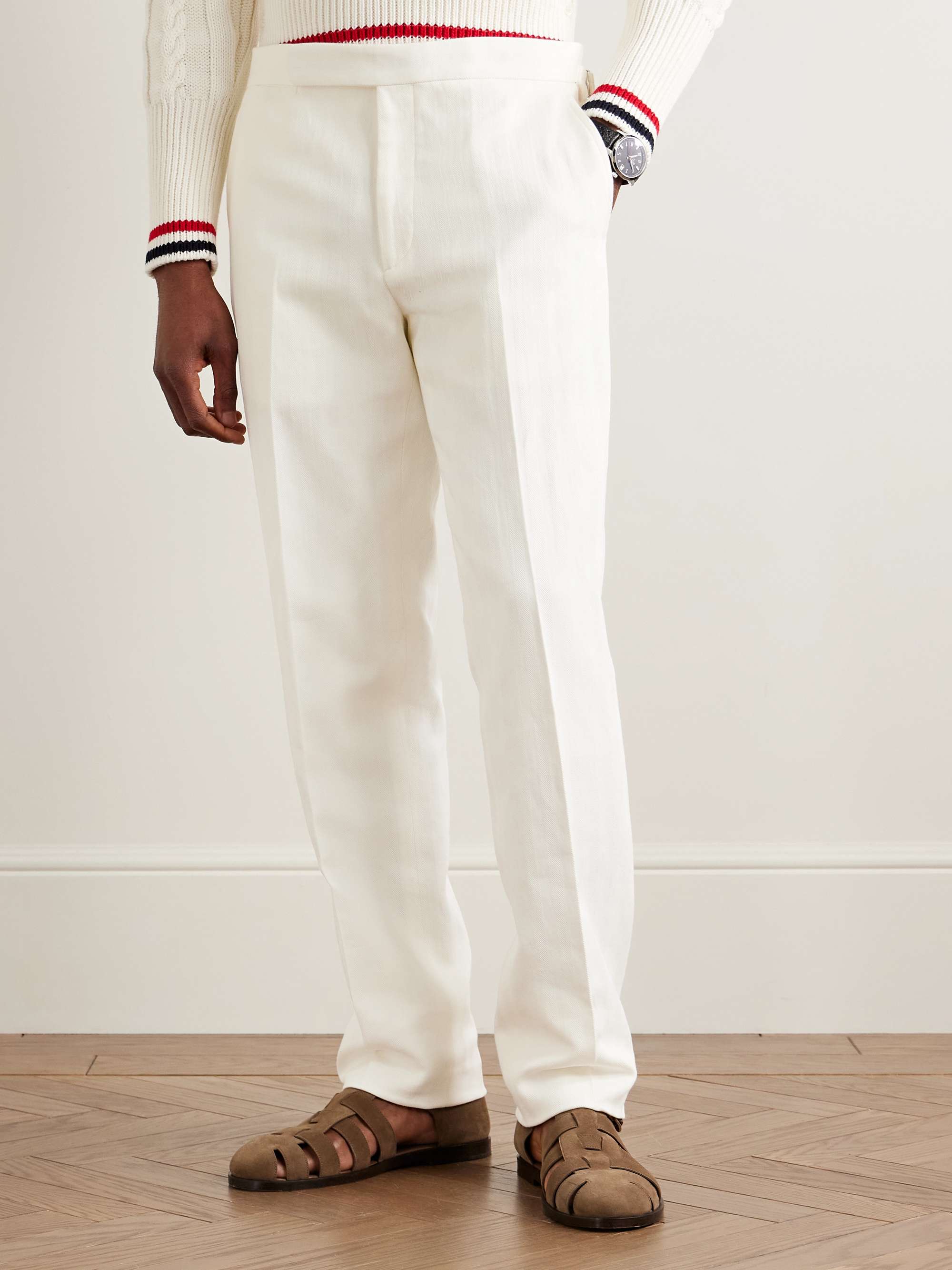 Gregory Straight-Leg Herringbone Cotton and Linen-Blend Suit Trousers view
