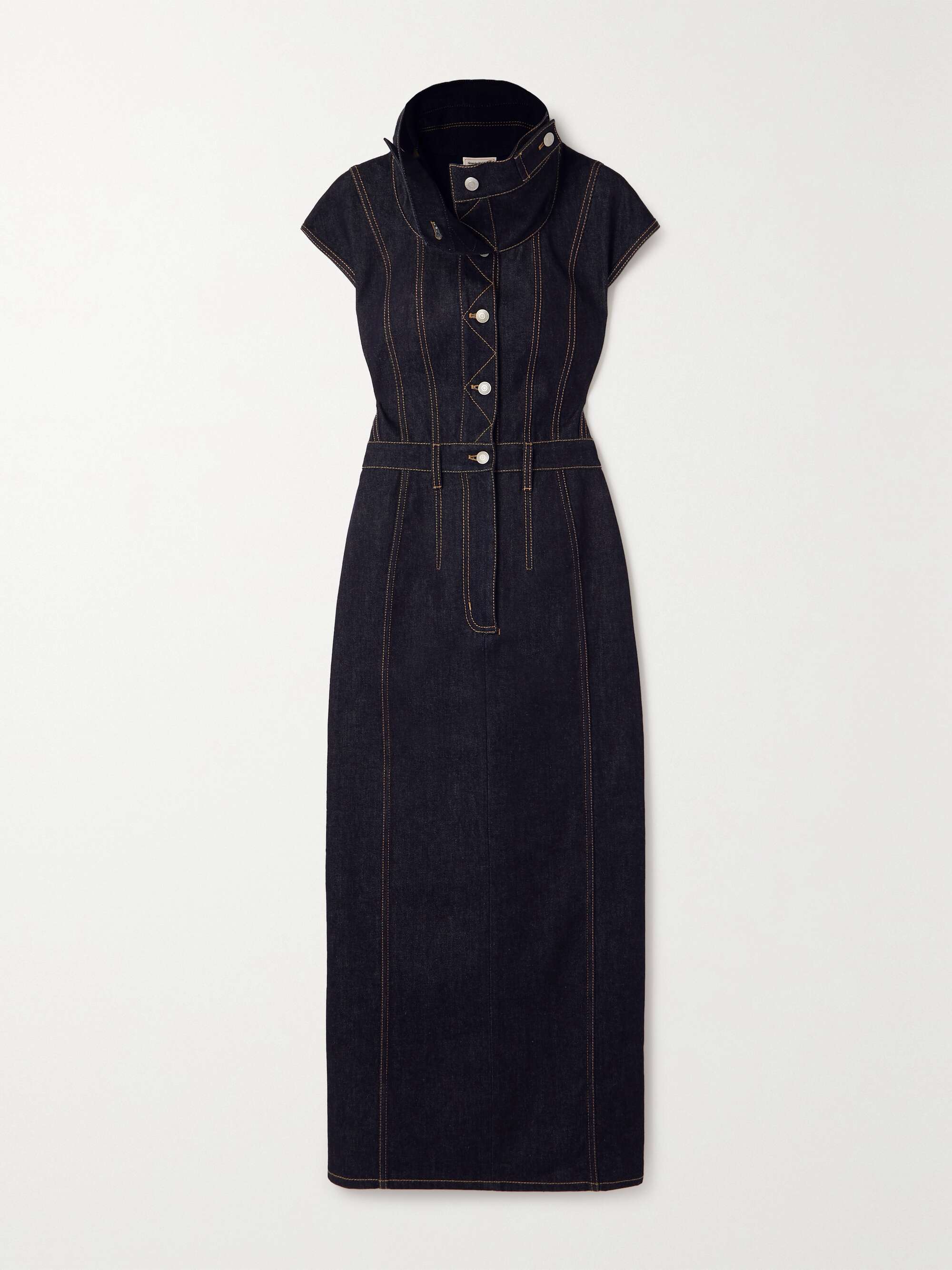 Topstitched denim midi dress view