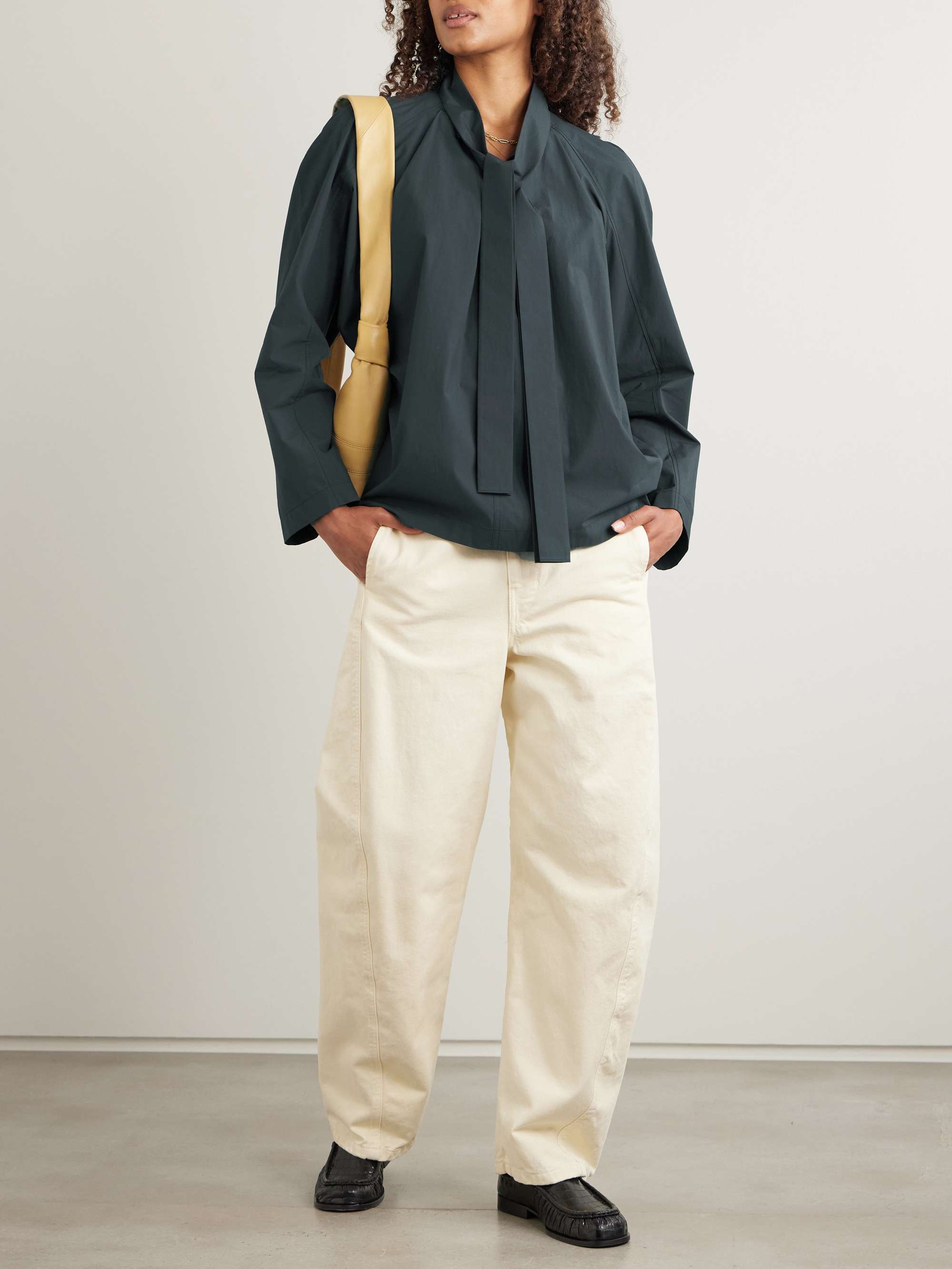Ascot scarf-effect pleated washed cotton-poplin blouse view