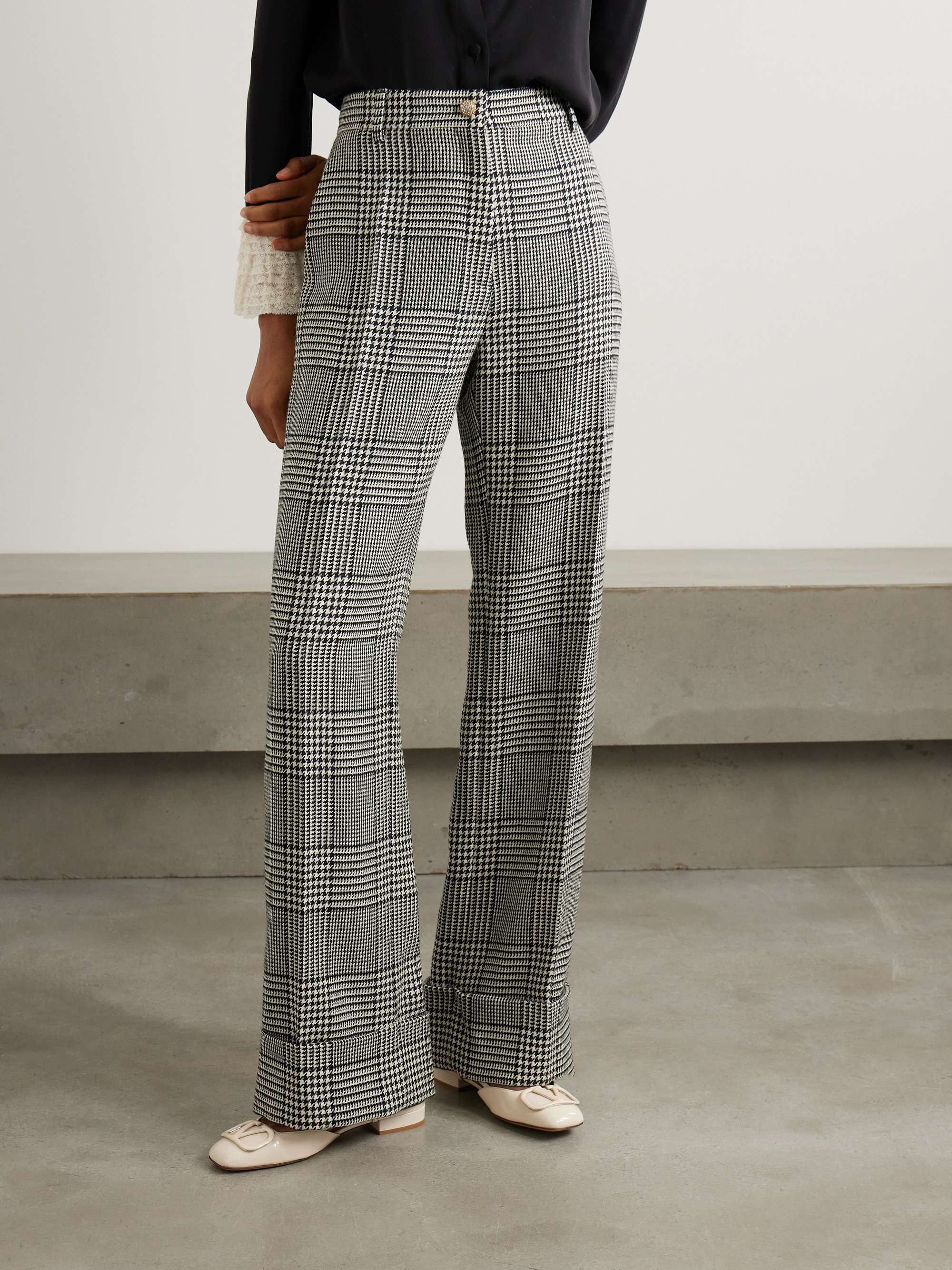 Prince of Wales checked wool wide-leg pants view