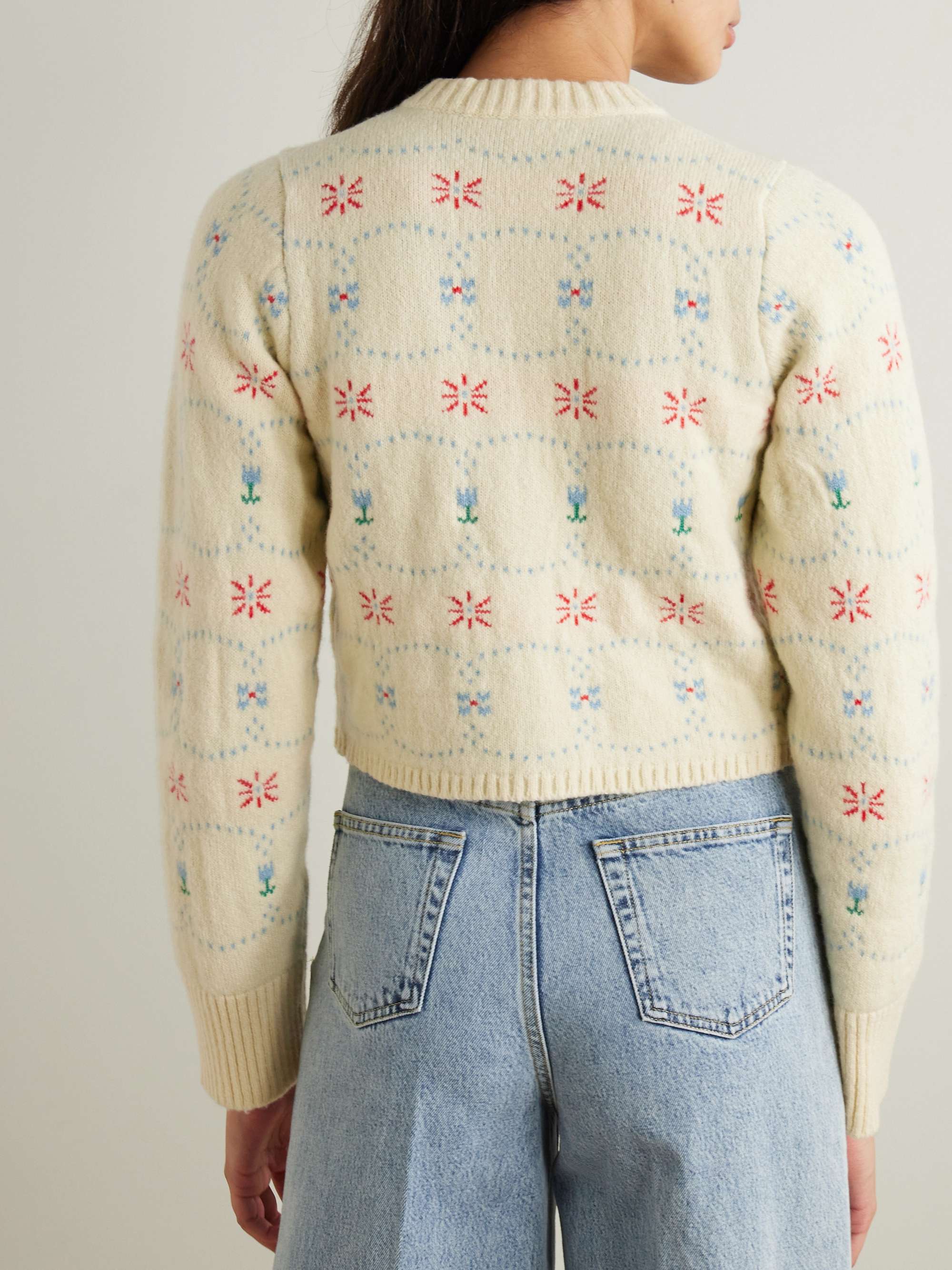 Cropped cashmere and silk-blend jacquard cardigan view