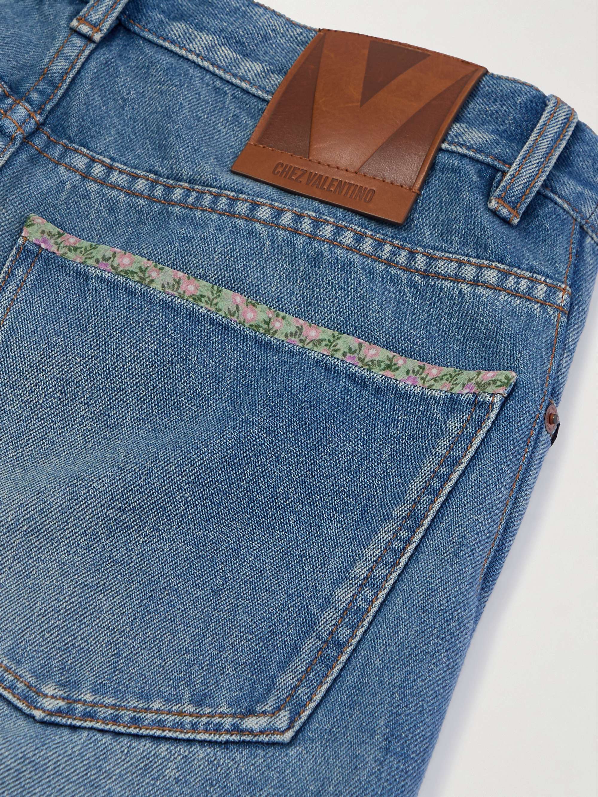 Printed chiffon-trimmed high-rise straight-leg jeans view