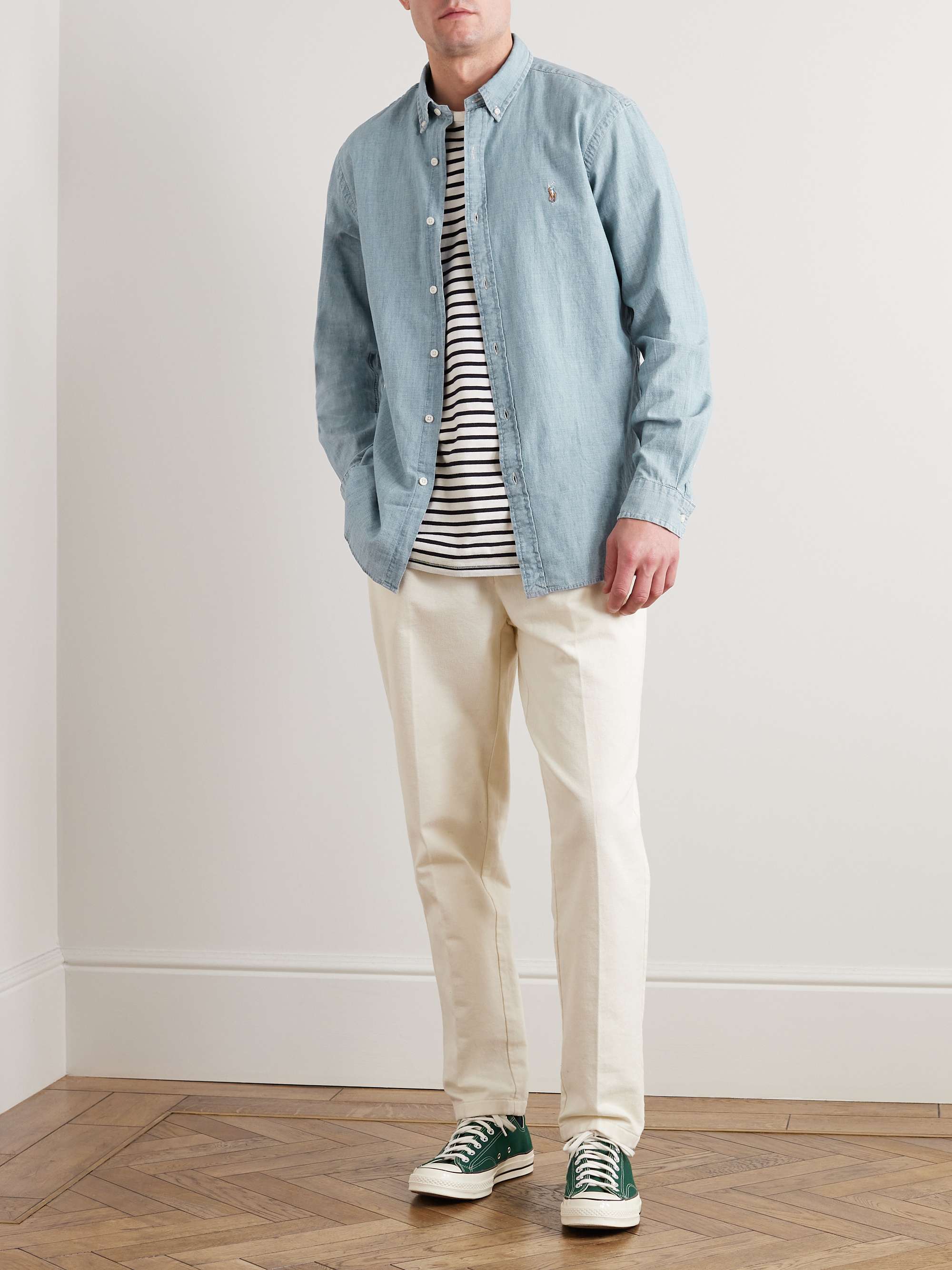 Slim-Fit Washed Cotton-Chambray Shirt view