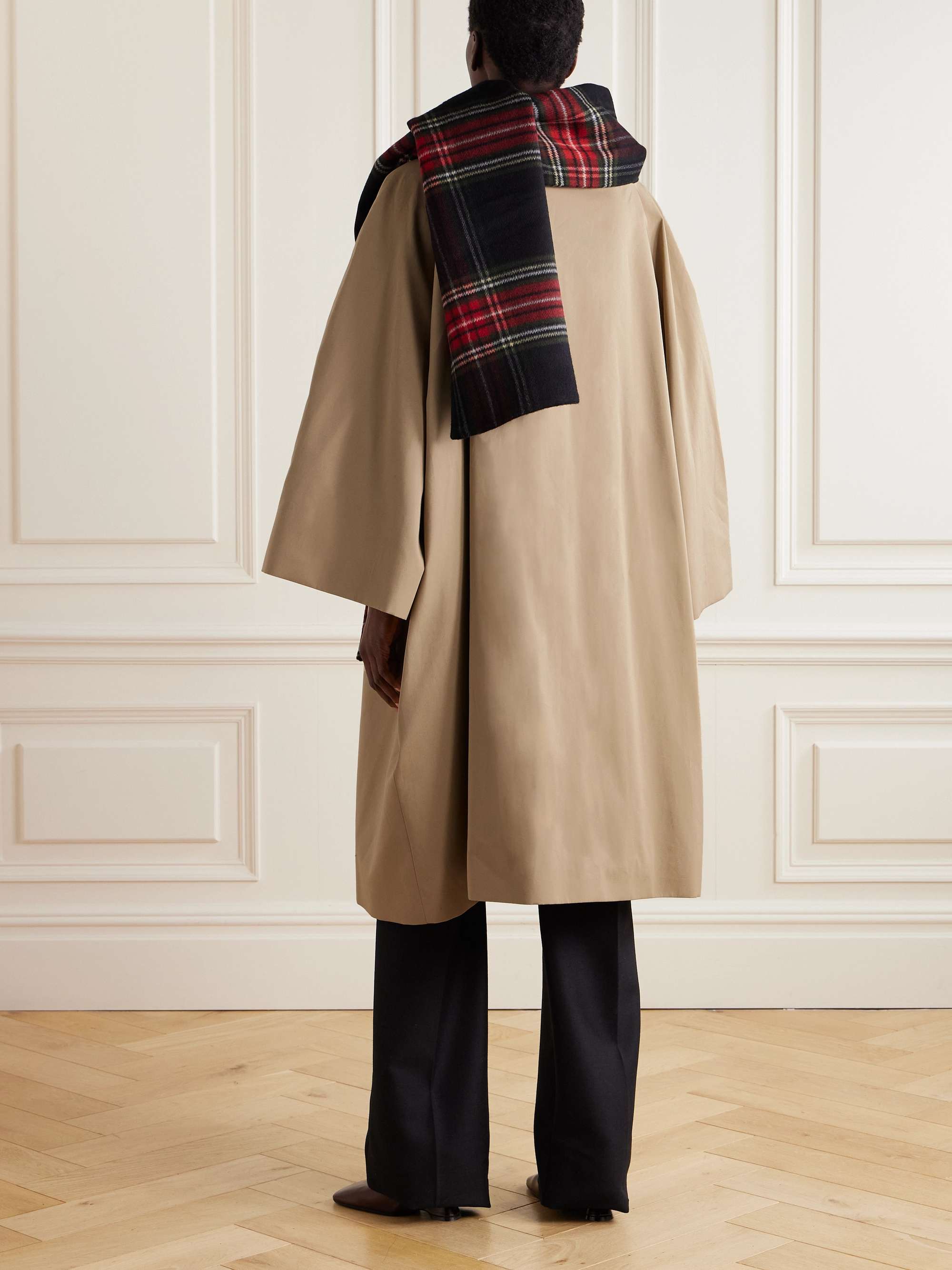 Oversized checked scarf-detailed cotton-gabardine coat view