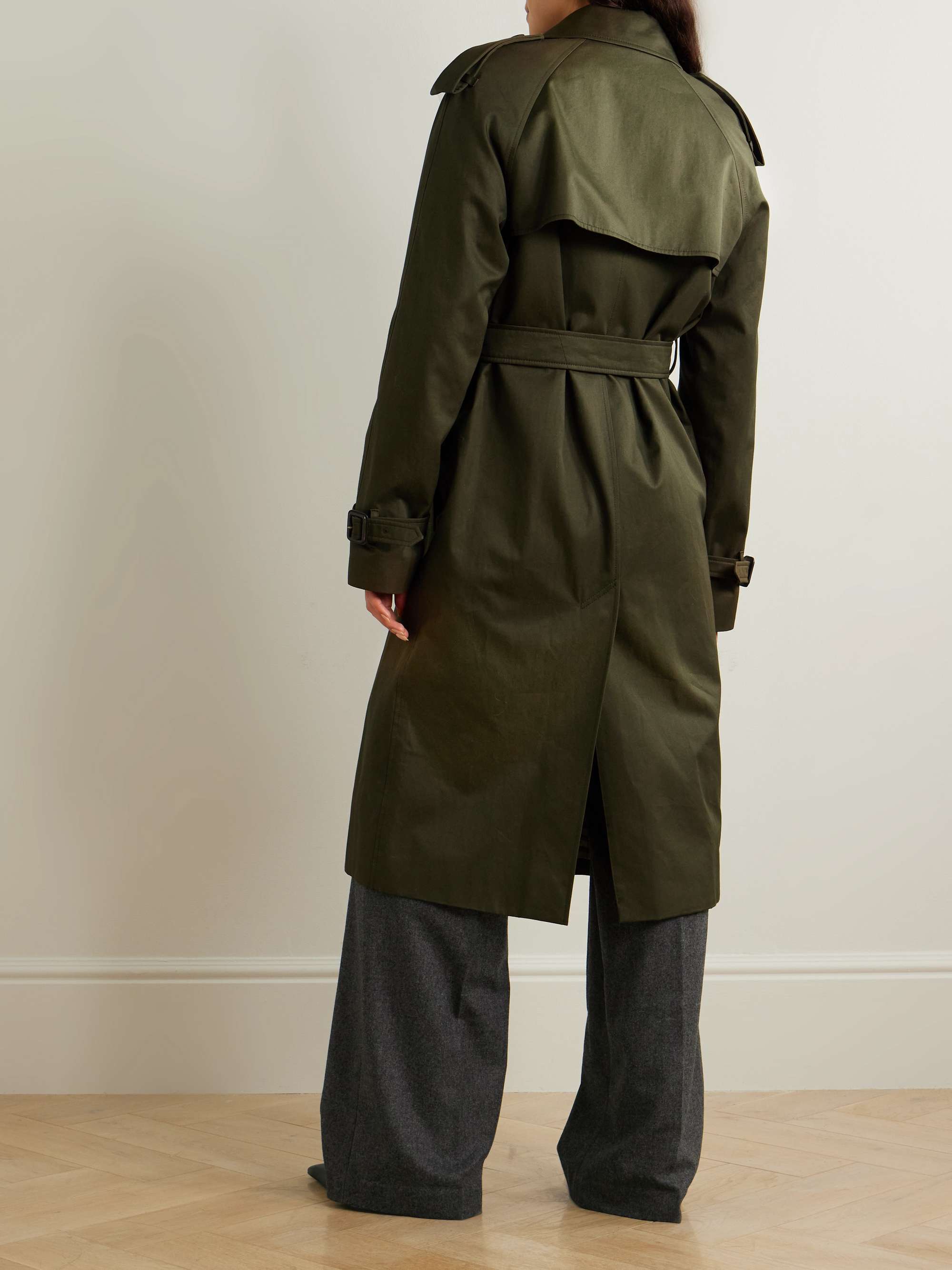 Double-breasted belted cotton-gabardine trench coat view