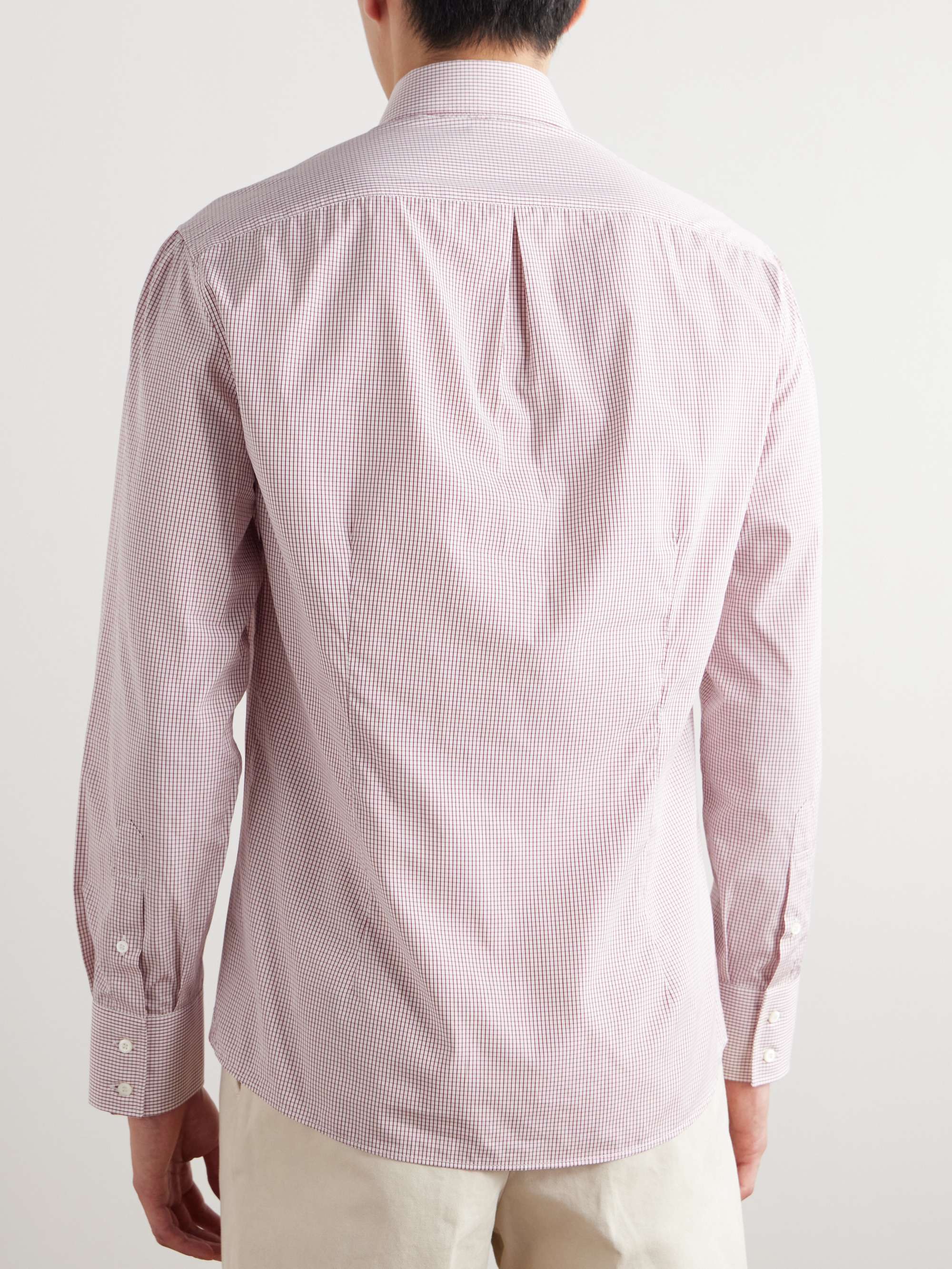 Slim-Fit Button-Down Collar Checked Cotton-Poplin Shirt view