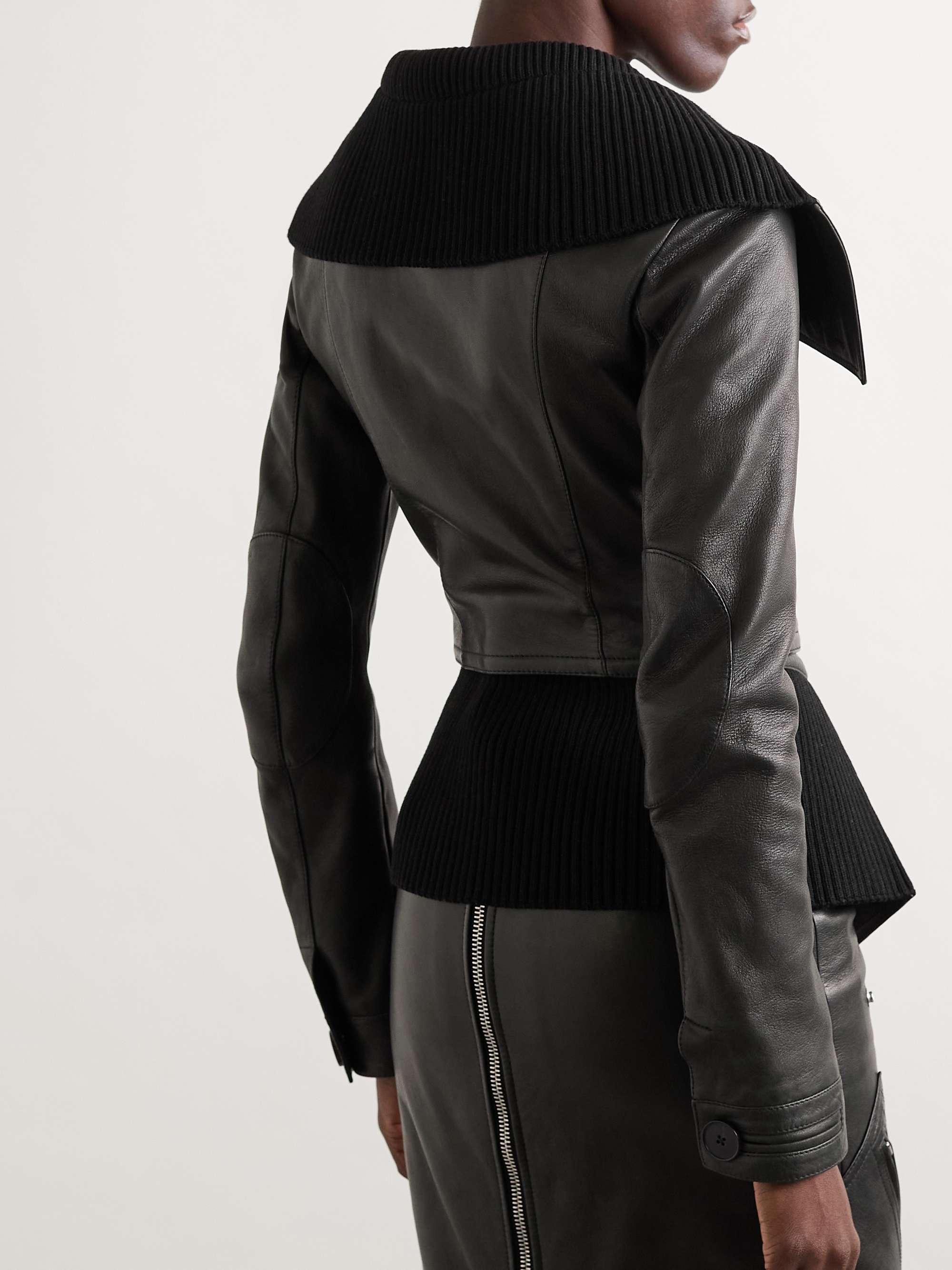 Paneled leather and ribbed cotton-blend jacket view