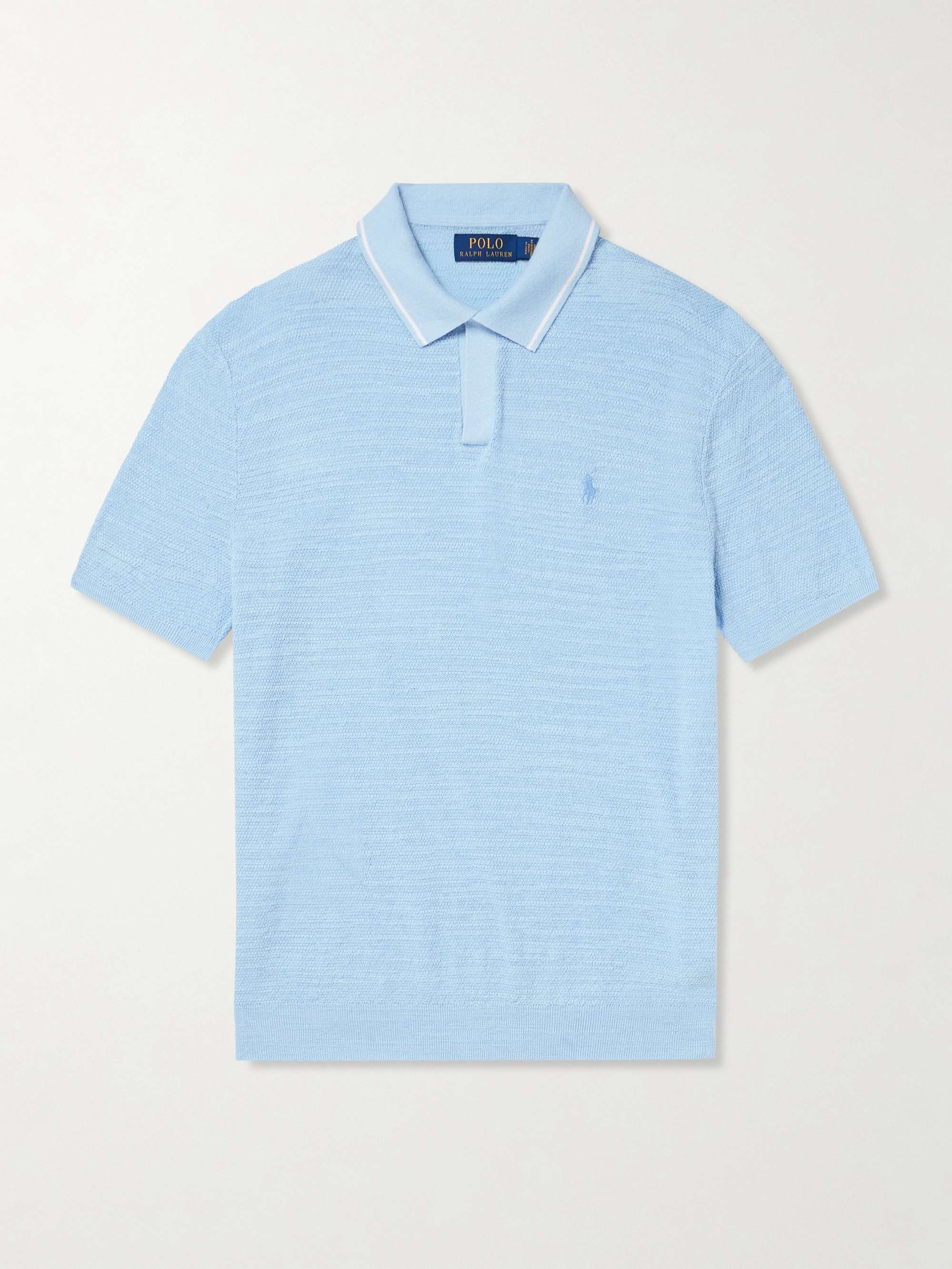 Logo-Embroidered Cotton and Linen-Blend Polo Shirt view