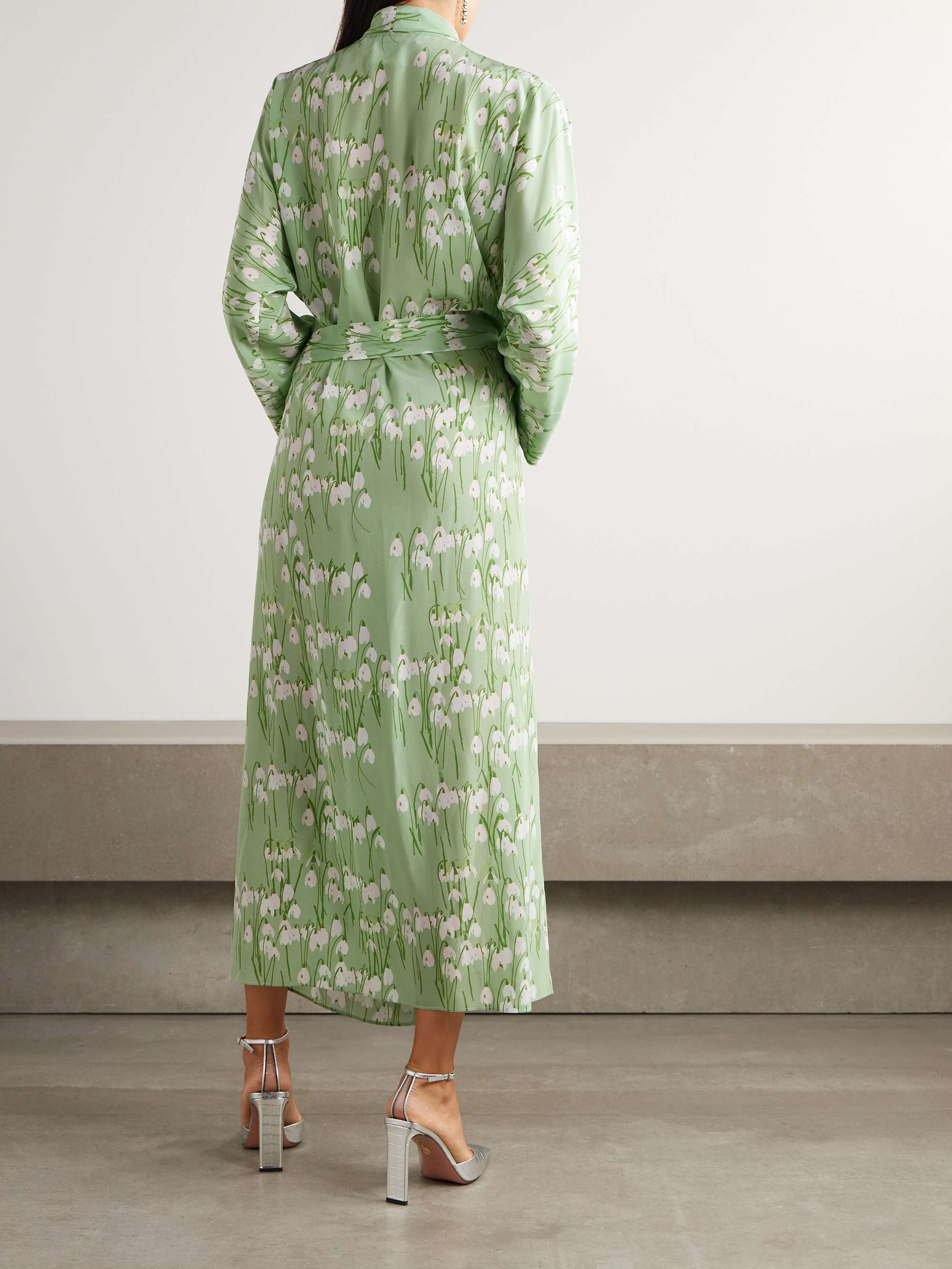 Floral-print silk midi wrap dress view
