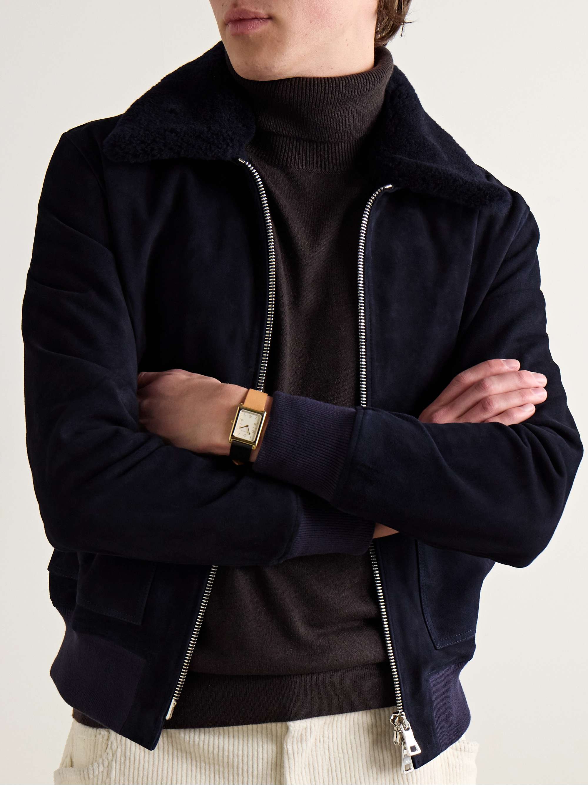 Shearling-Trimmed Suede Bomber Jacket view