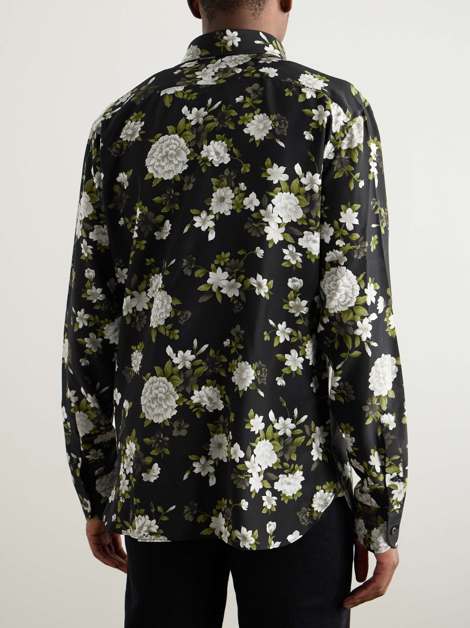 Hendrix Button-Down Collar Floral-Print Silk-Crepe Shirt view