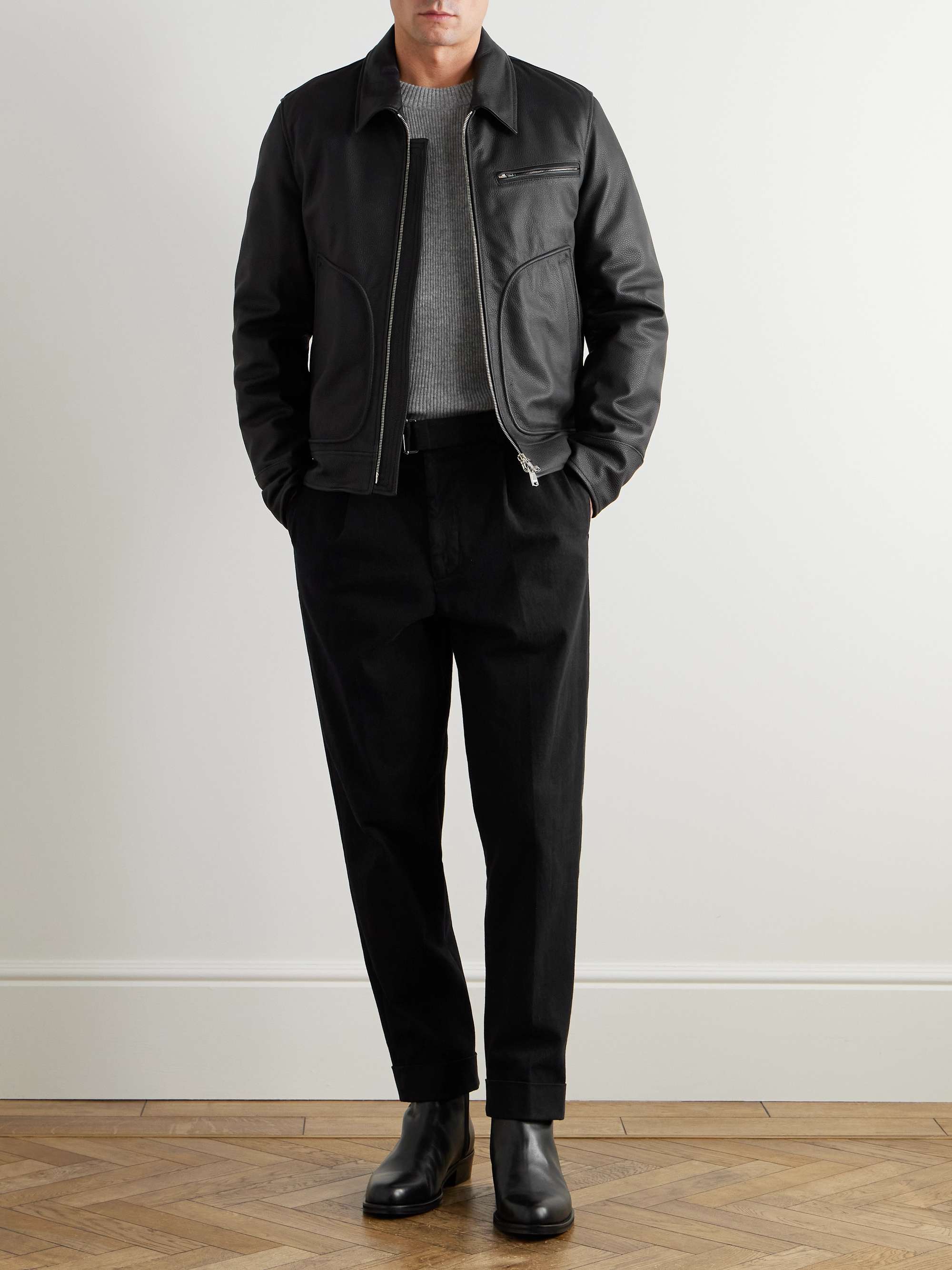 Padded Full-Grain Leather Biker Jacket view