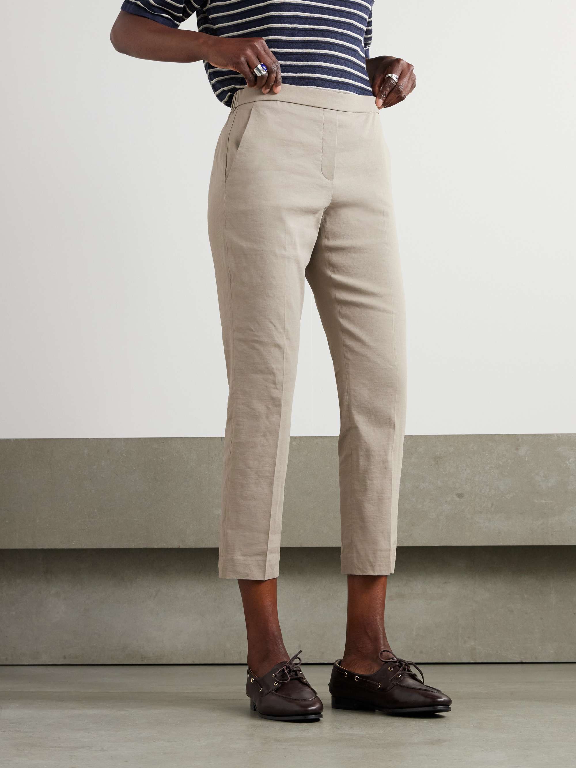 Stretch organic linen-blend straight-leg pants view