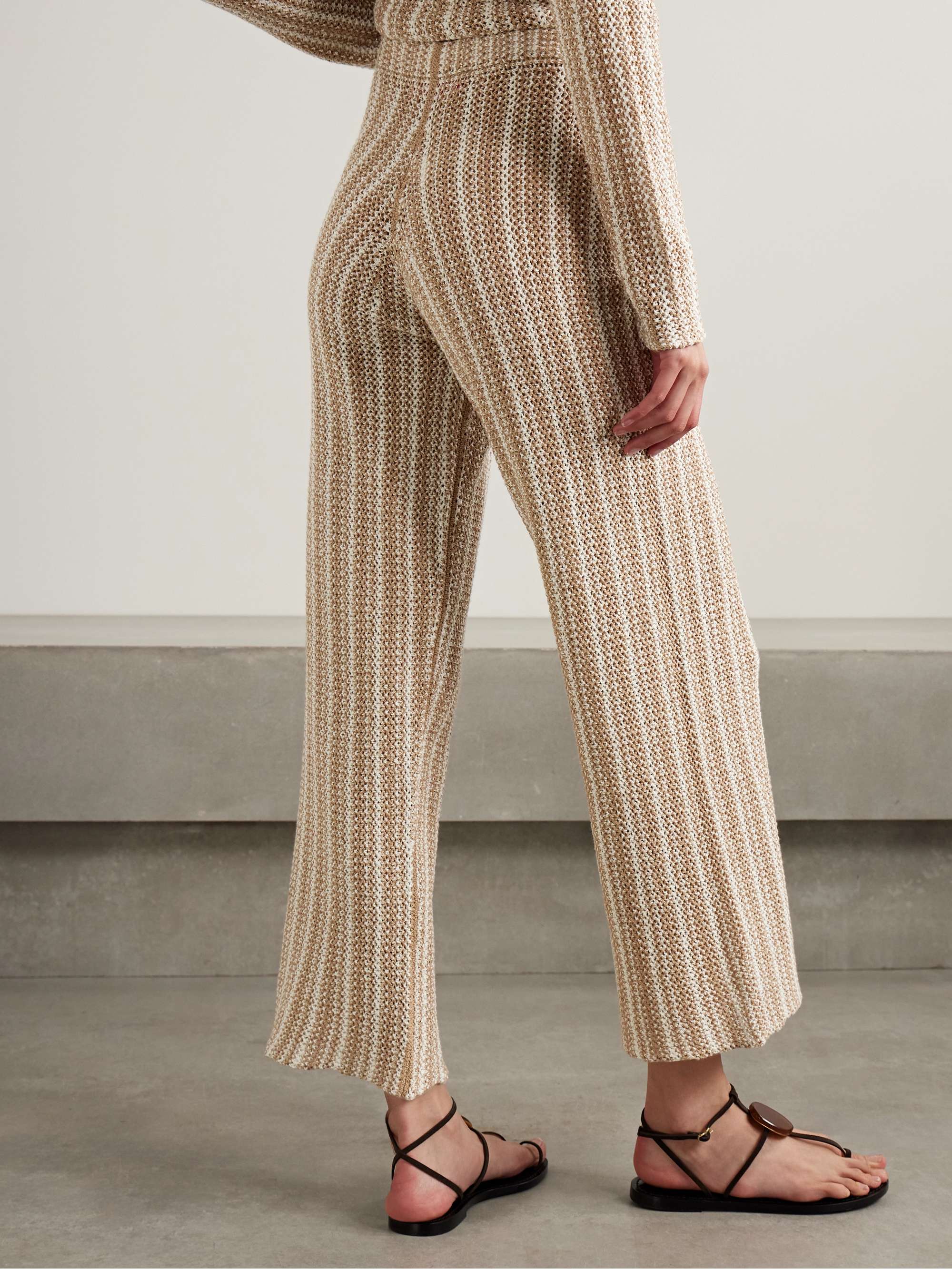 Striped crocheted cotton straight-leg pants view