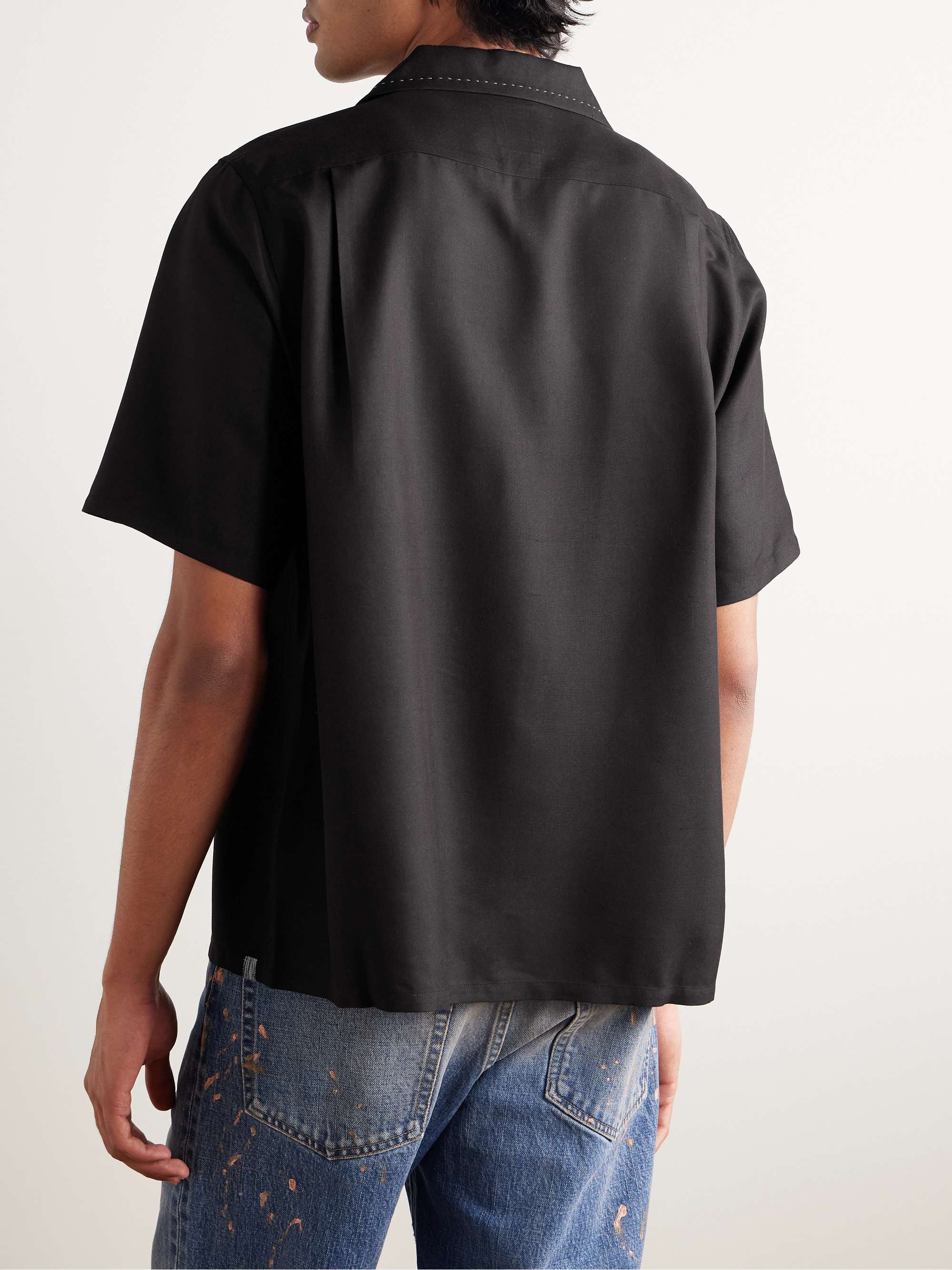 Keesey Convertible-Collar Embroidered Appliquéd Silk-Shantung Shirt view