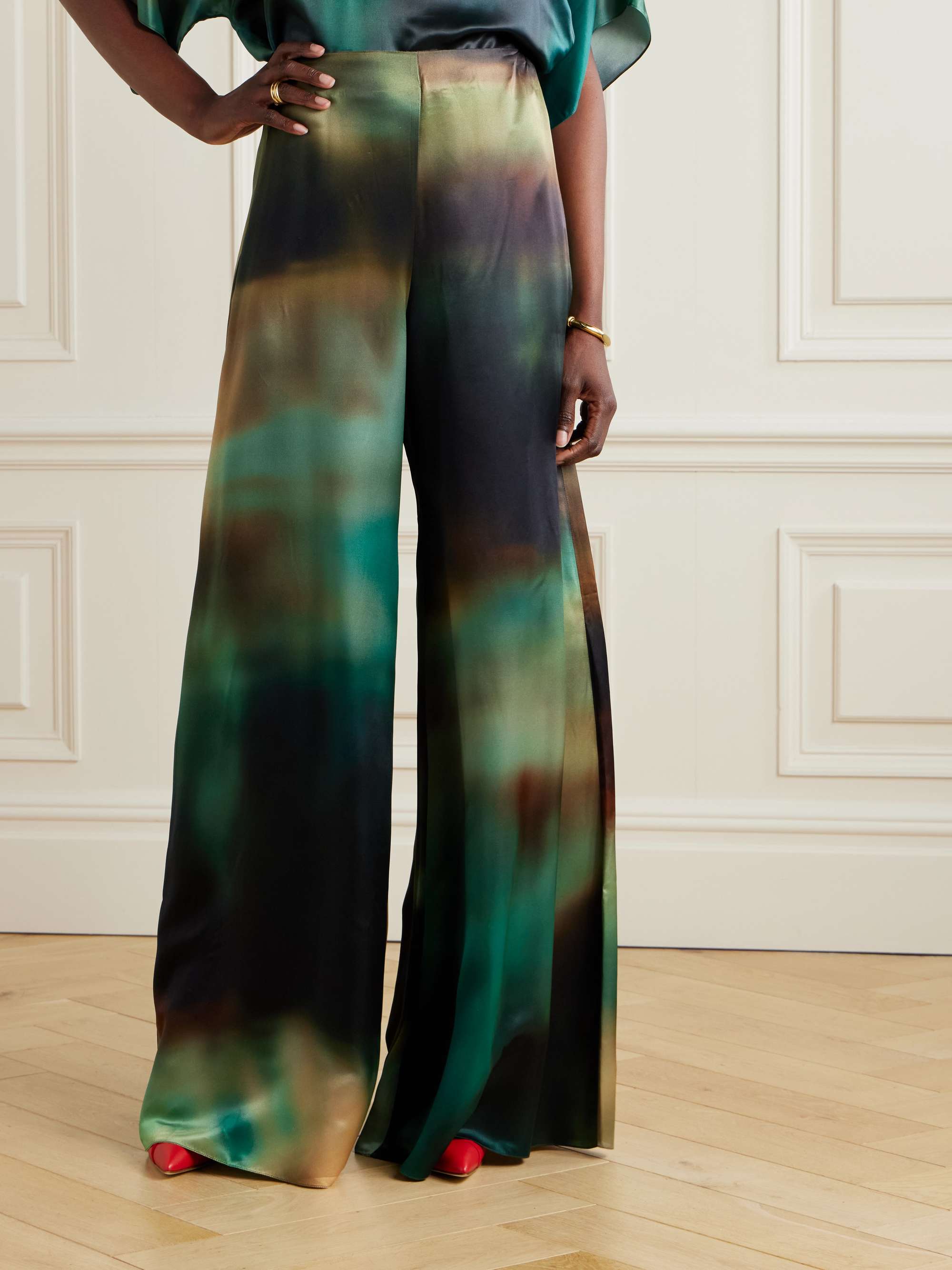 Arneau tie-dye satin wide-leg pants view