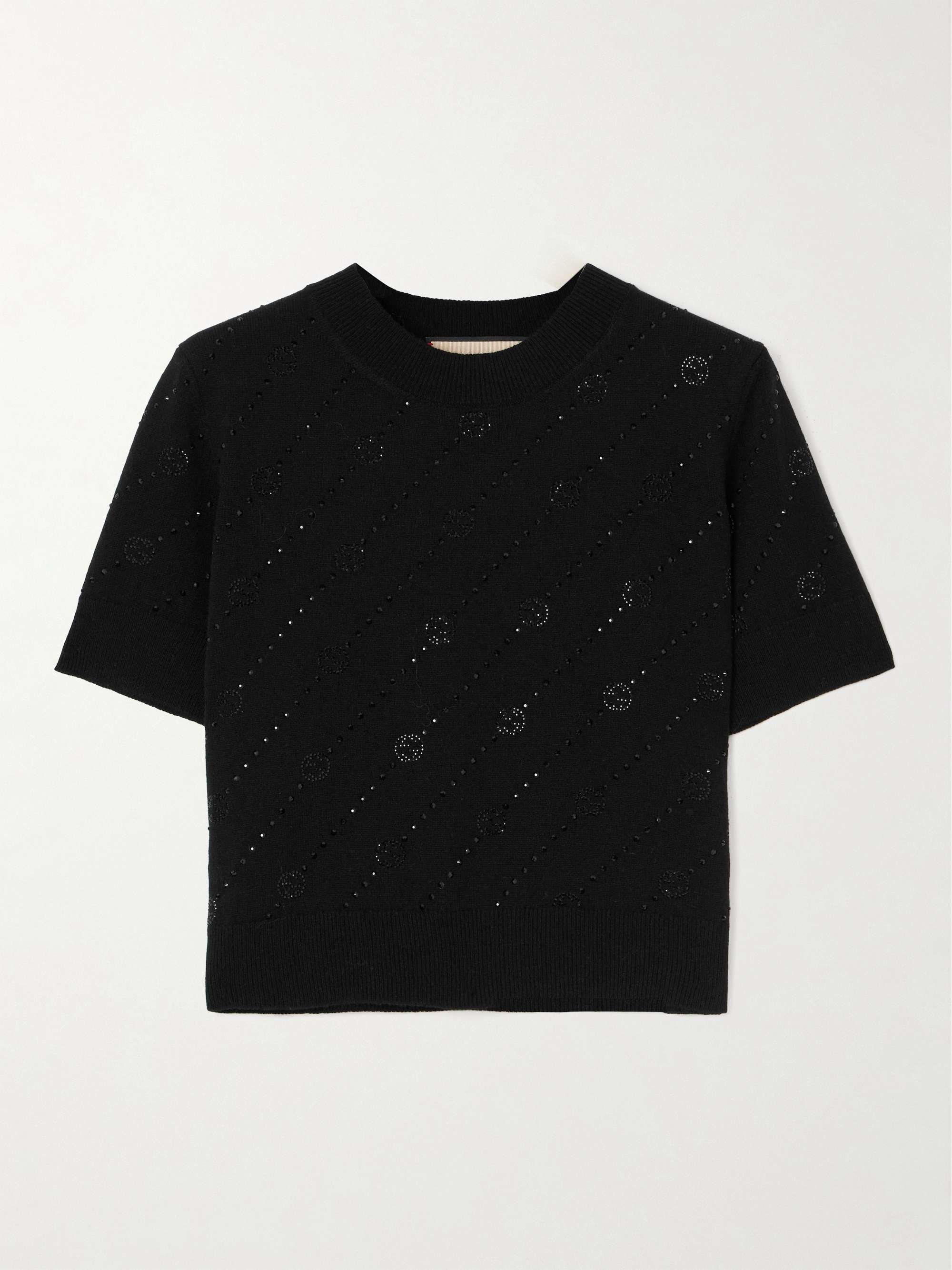 Crystal-embellished cashmere cropped top view