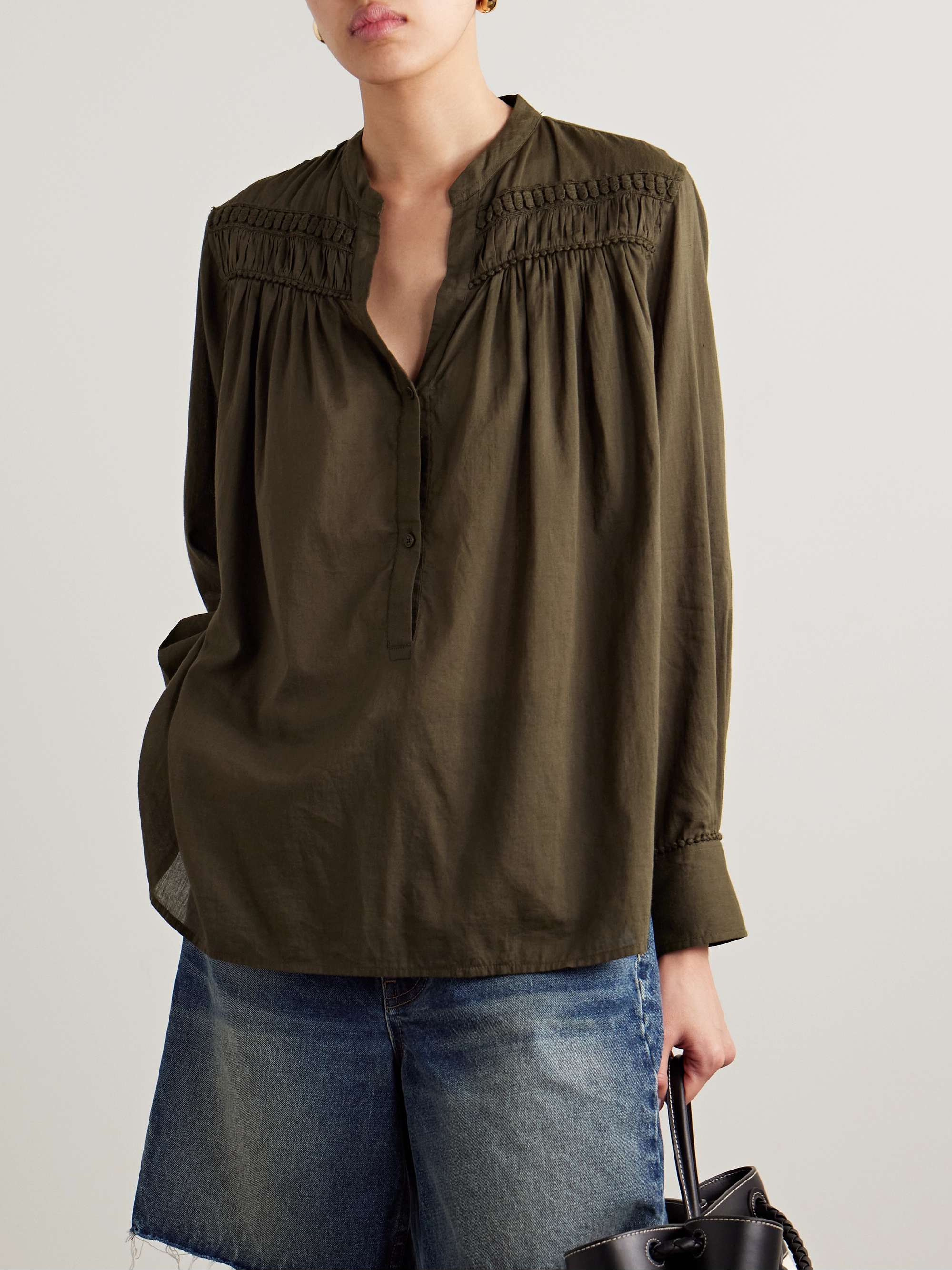 Clarys embroidered gathered cotton-voile top view