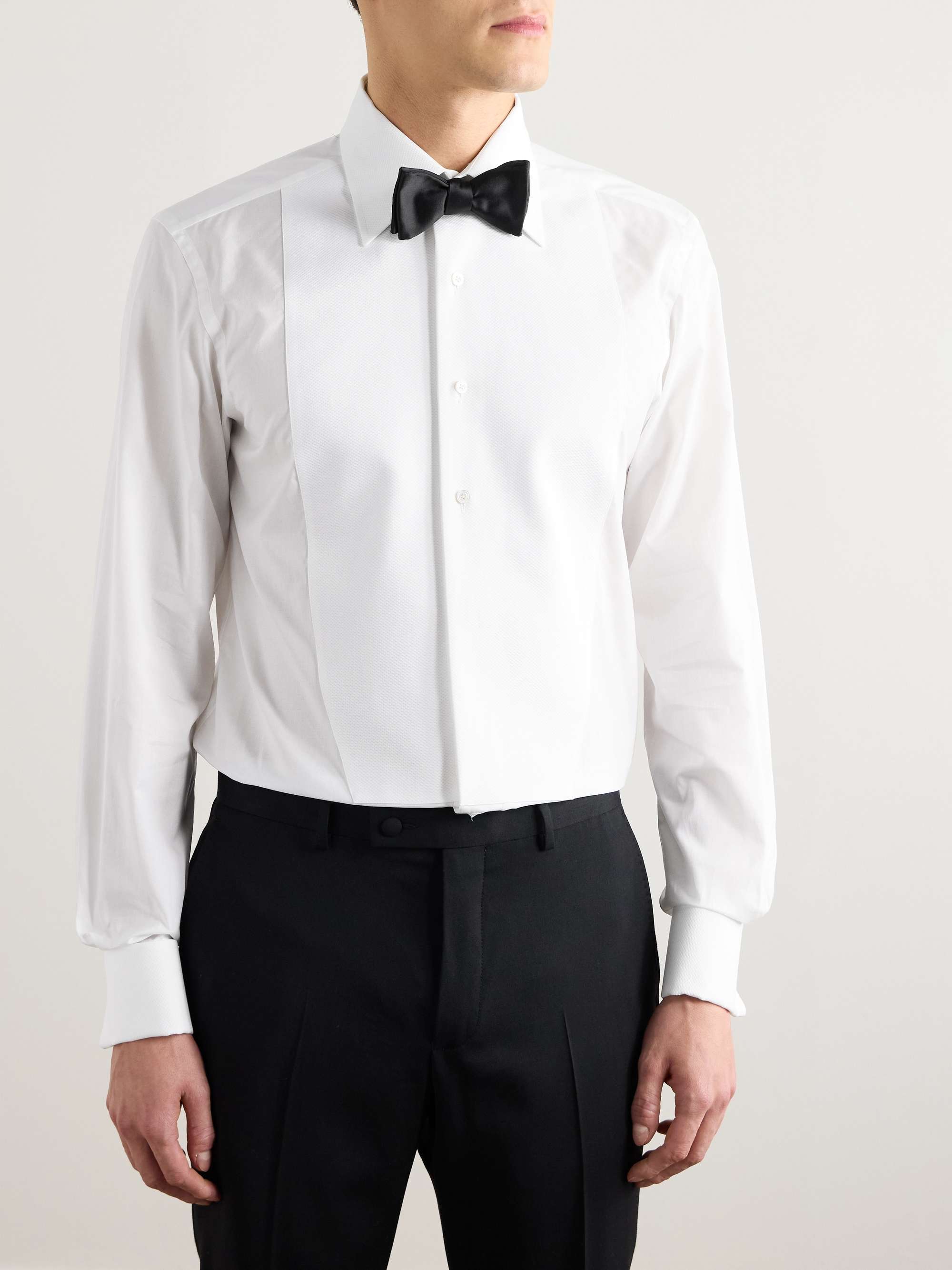 Double-Cuff Piqué-Trimmed Cotton-Voile Tuxedo Shirt view