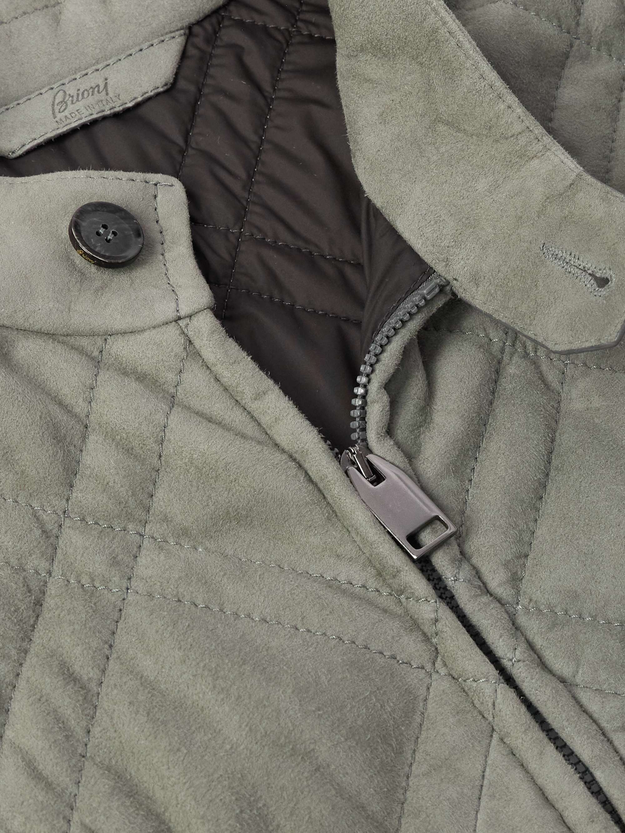 Leather-Trimmed Quilted Padded Suede Gilet view
