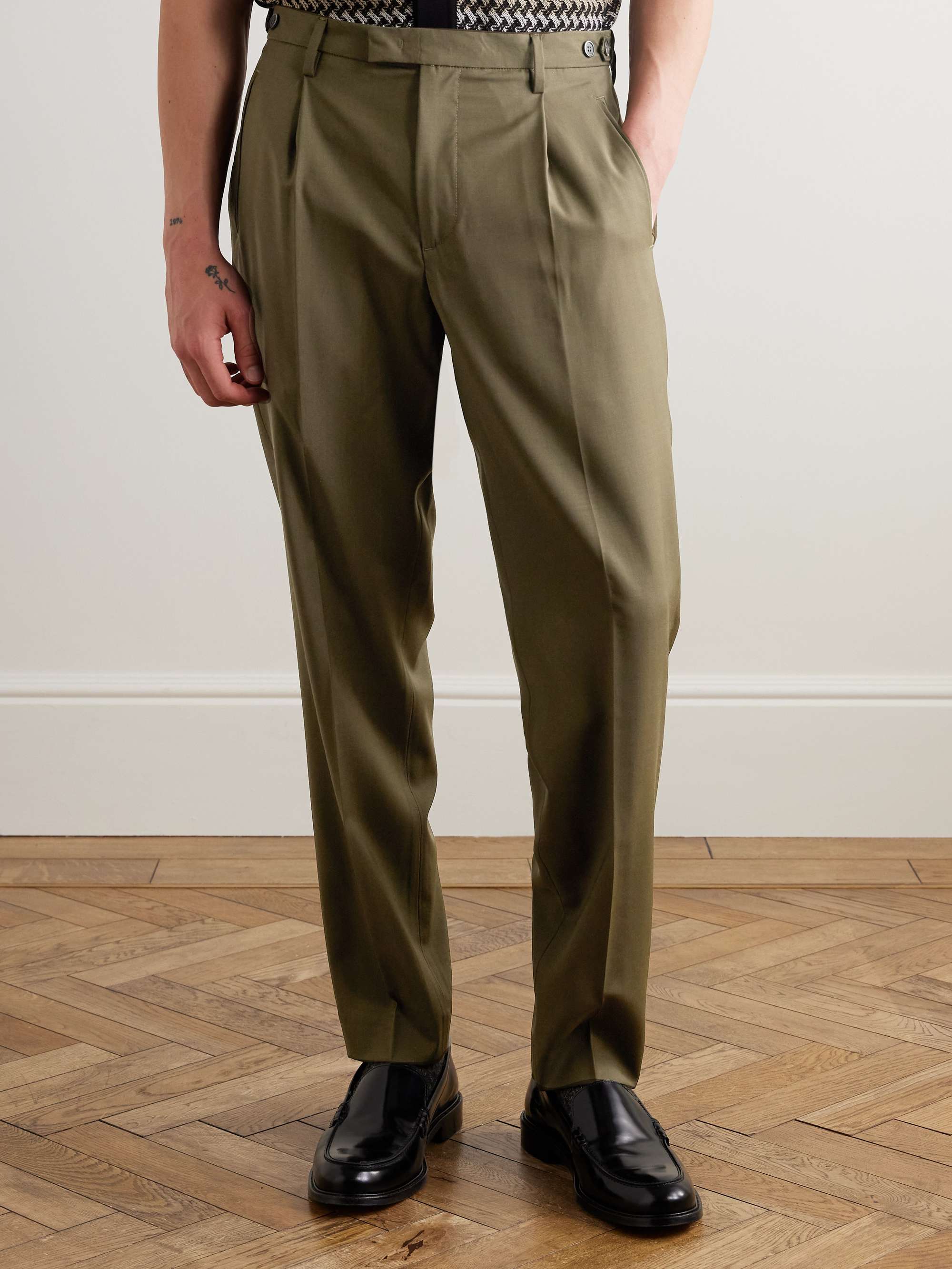 Masco Slim-Fit Straight-Leg Pleated Virgin Wool Trousers view