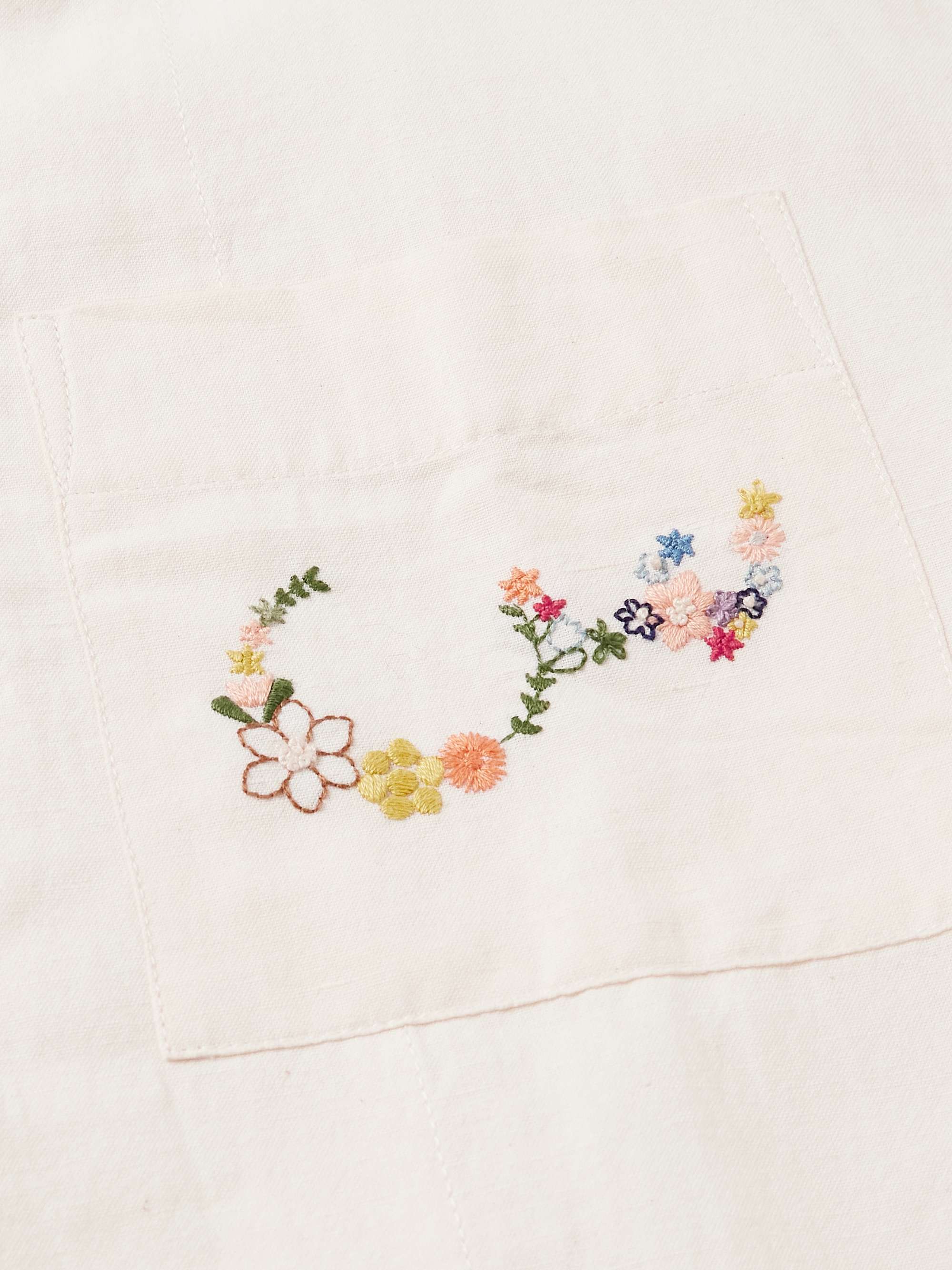 Greetings Camp-Collar Embroidered Cotton and Linen-Blend Shirt view