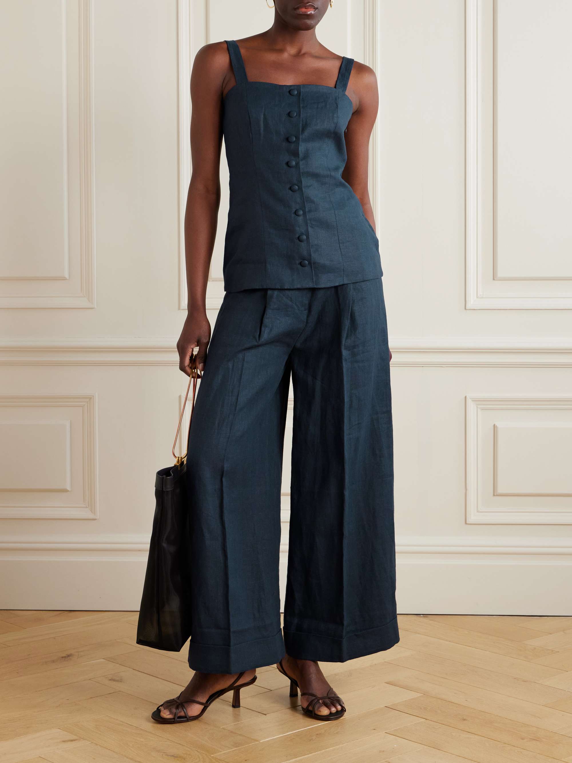 Clove pleated wide-leg linen pants view